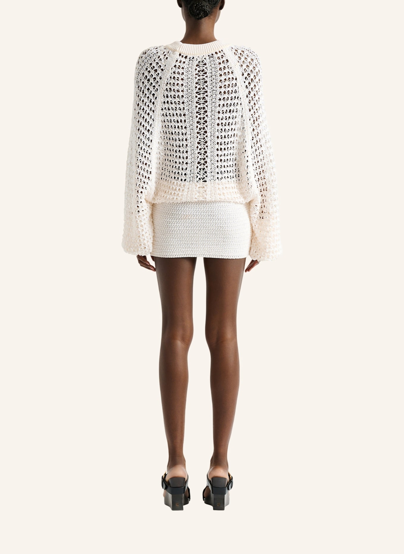 BALMAIN Kurzes Kleid aus gehäkelter Spitze: WEISS