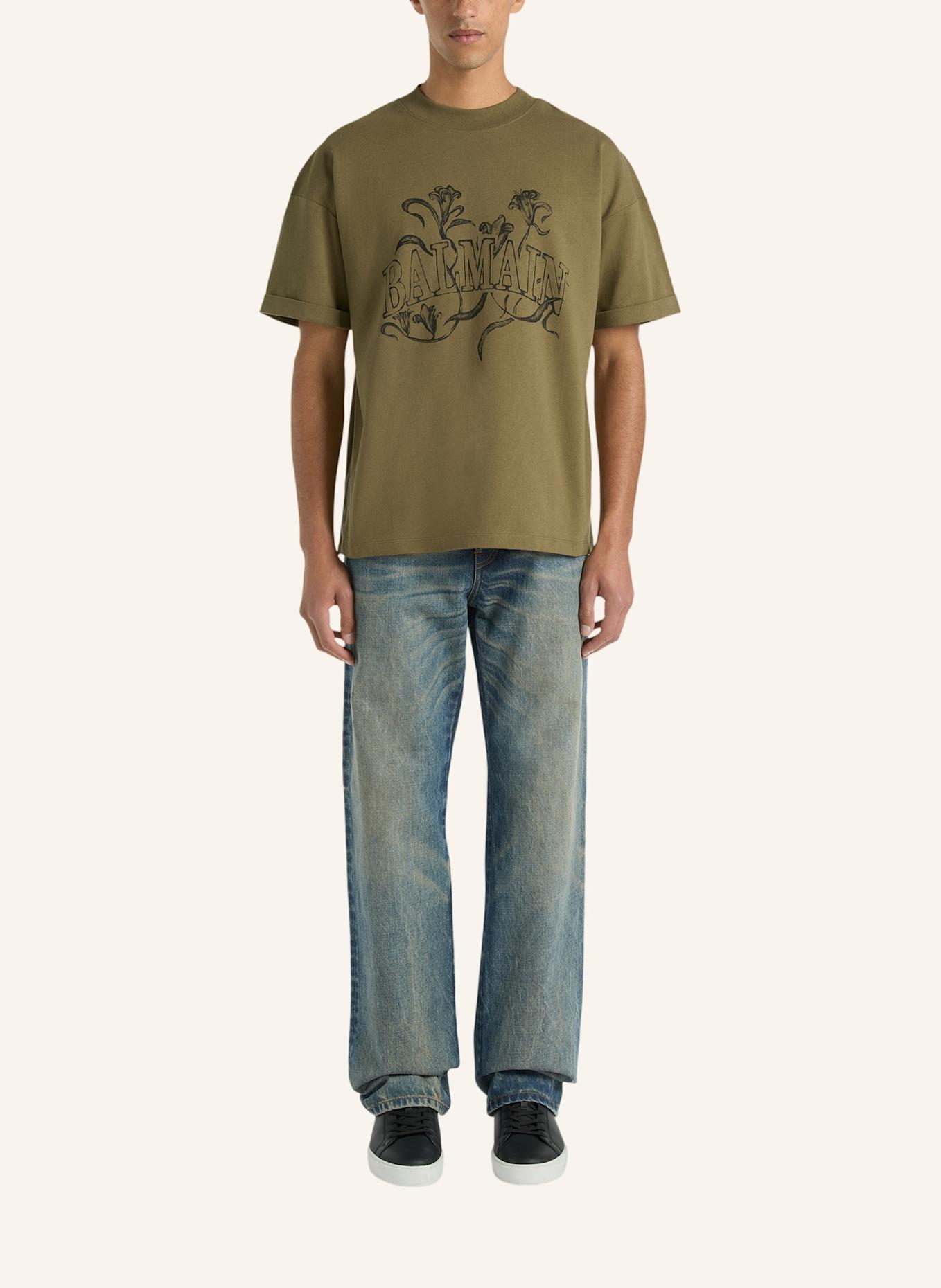 BALMAIN Bedrucktes Balmain Bloom T-Shirt: GRÜN