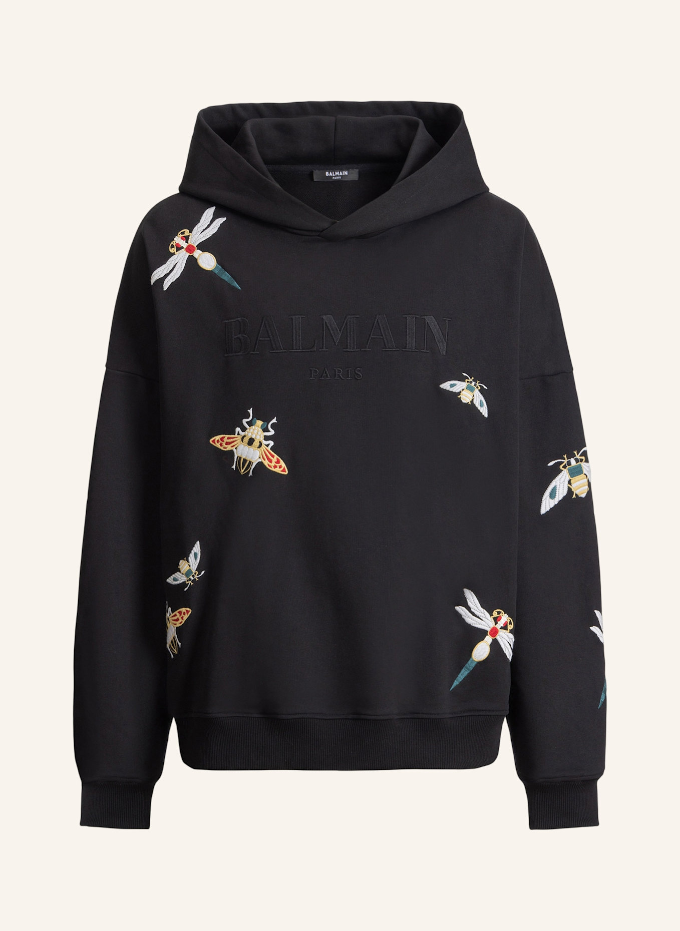 BALMAIN Bestickter Balmain Insect Kapuzenpullover: SCHWARZ
