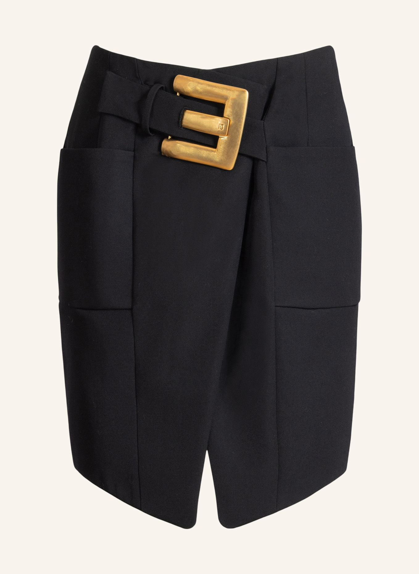 BALMAIN Rock mit Gürtel aus Grain-de-Poudre: SCHWARZ