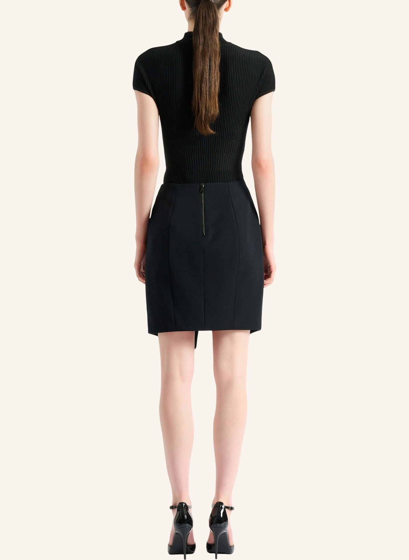 BALMAIN Rock mit Gürtel aus Grain-de-Poudre: SCHWARZ