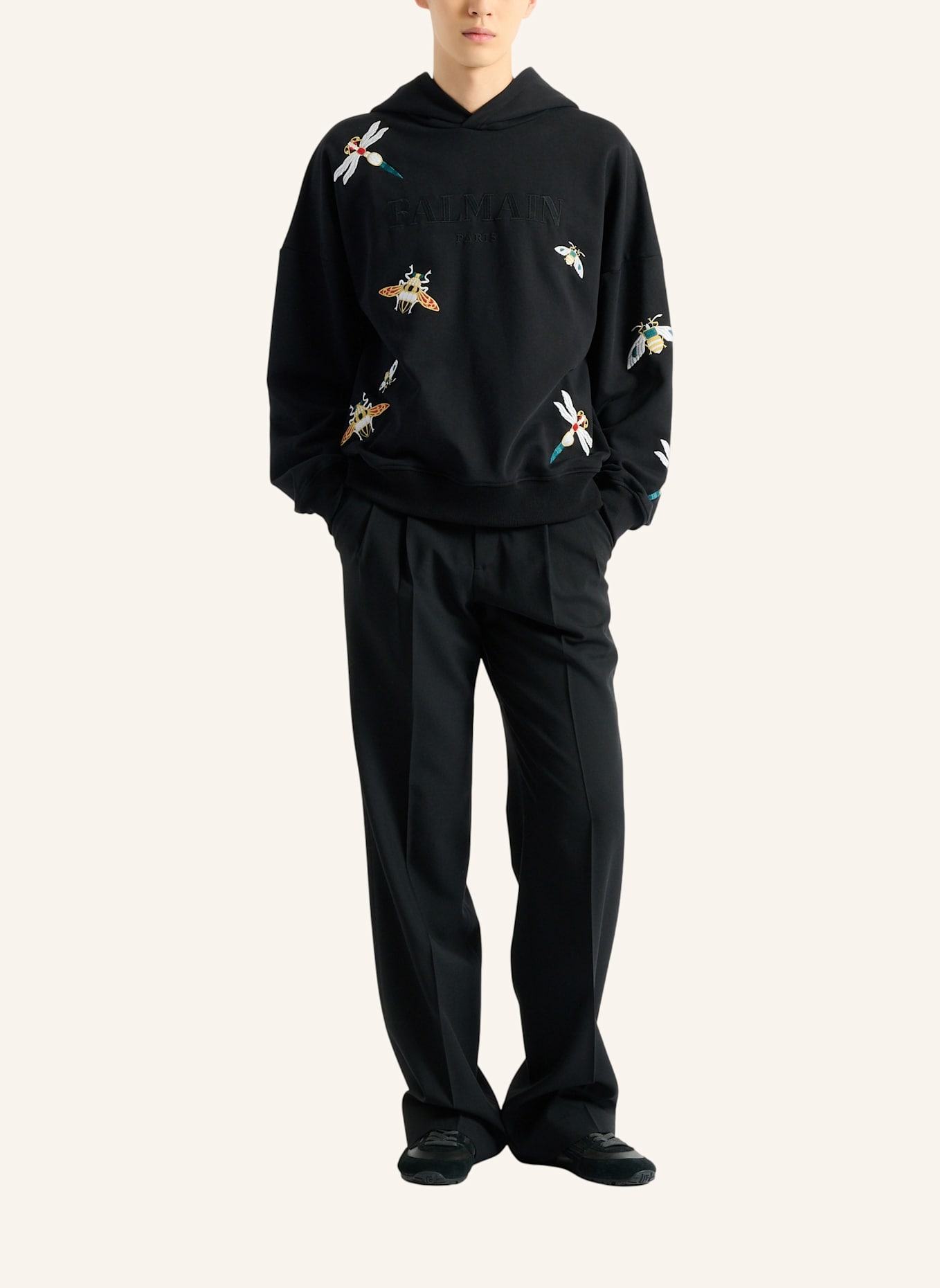 BALMAIN Bestickter Balmain Insect Kapuzenpullover: SCHWARZ