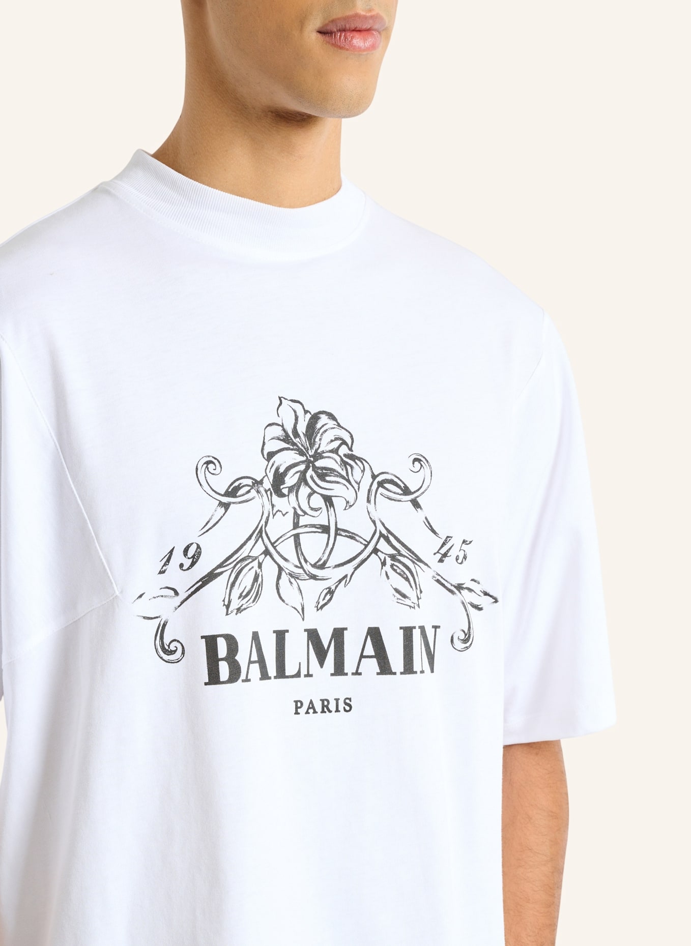 BALMAIN Bedrucktes Balmain Vine T-Shirt: WEISS