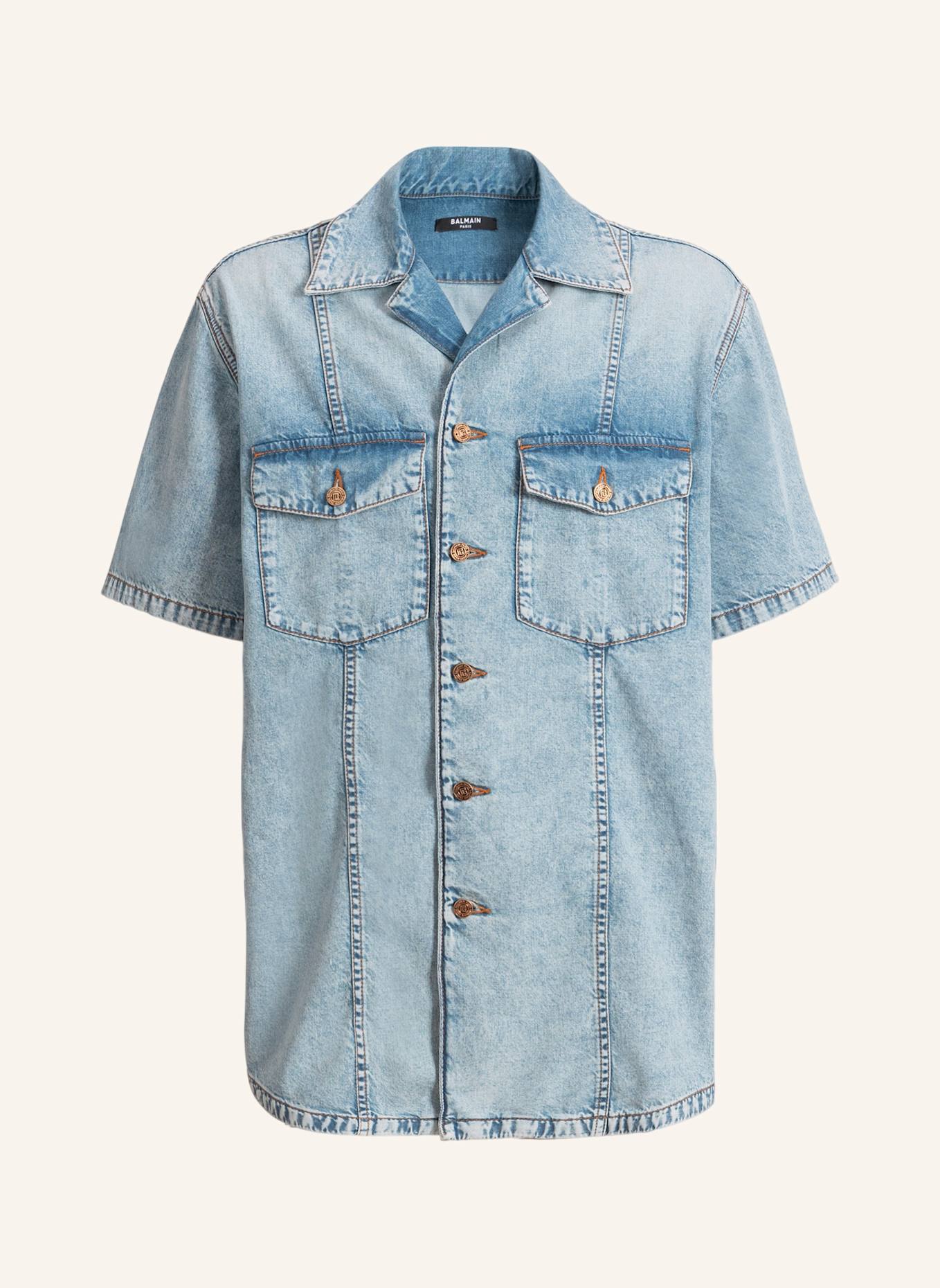 BALMAIN Hemd aus verwaschenem Denim in Light Blue: BLAU