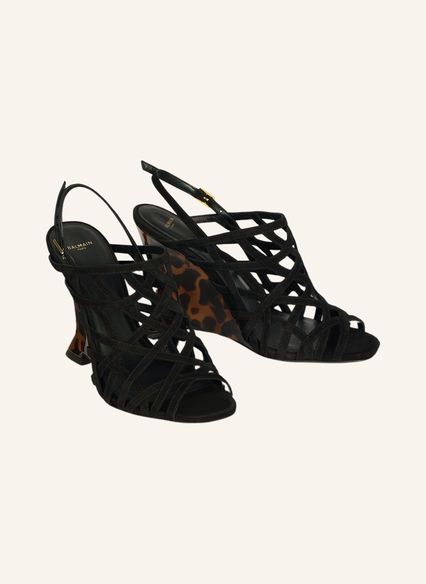 BALMAIN Sandalen Wedge Cage aus Wildleder: NUDE