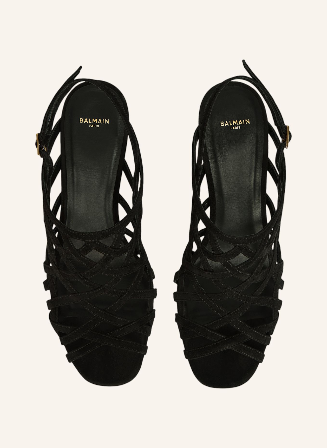 BALMAIN Sandalen Wedge Cage aus Wildleder: NUDE