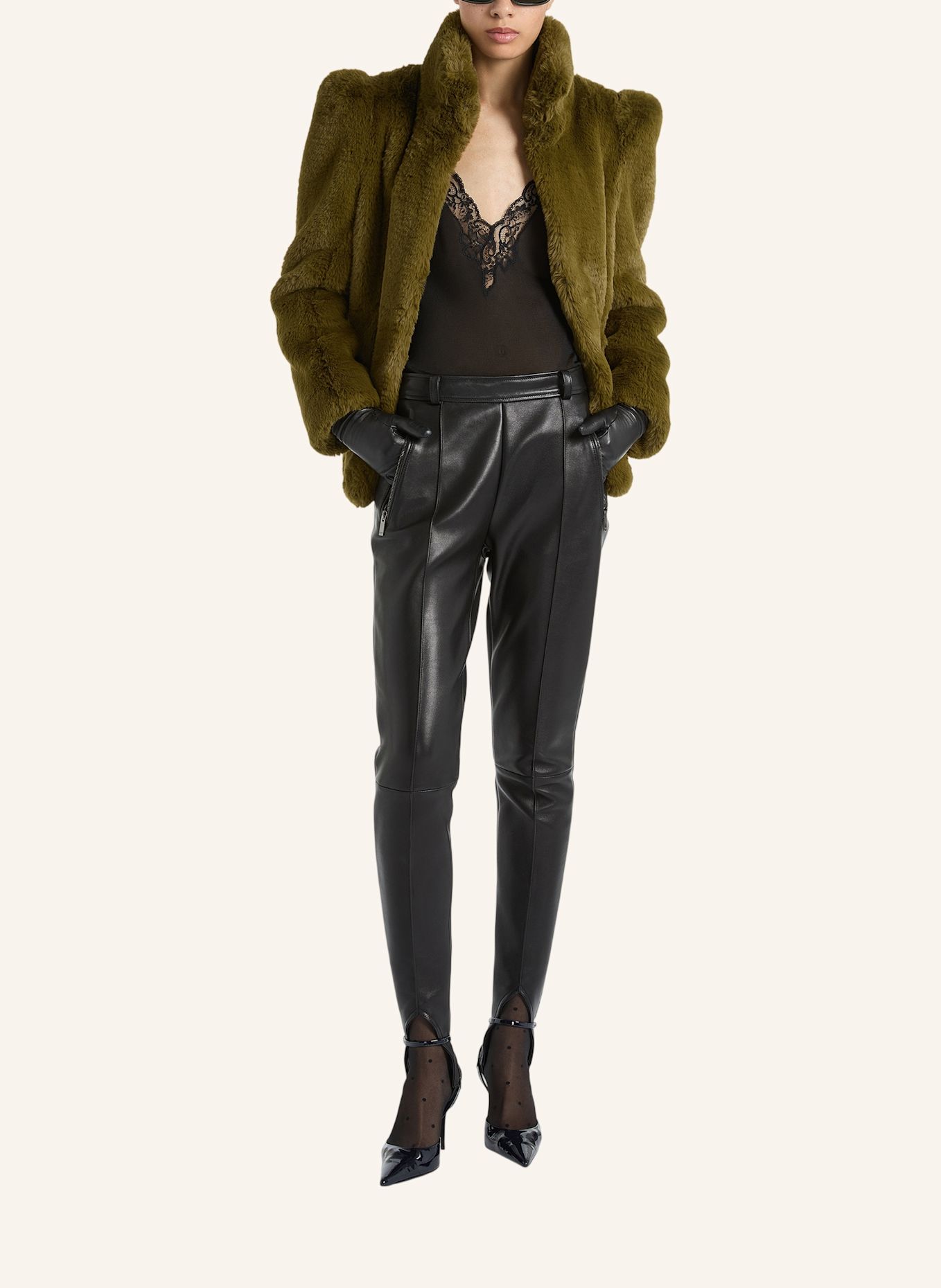 BALMAIN Steghose aus Lammleder: SCHWARZ