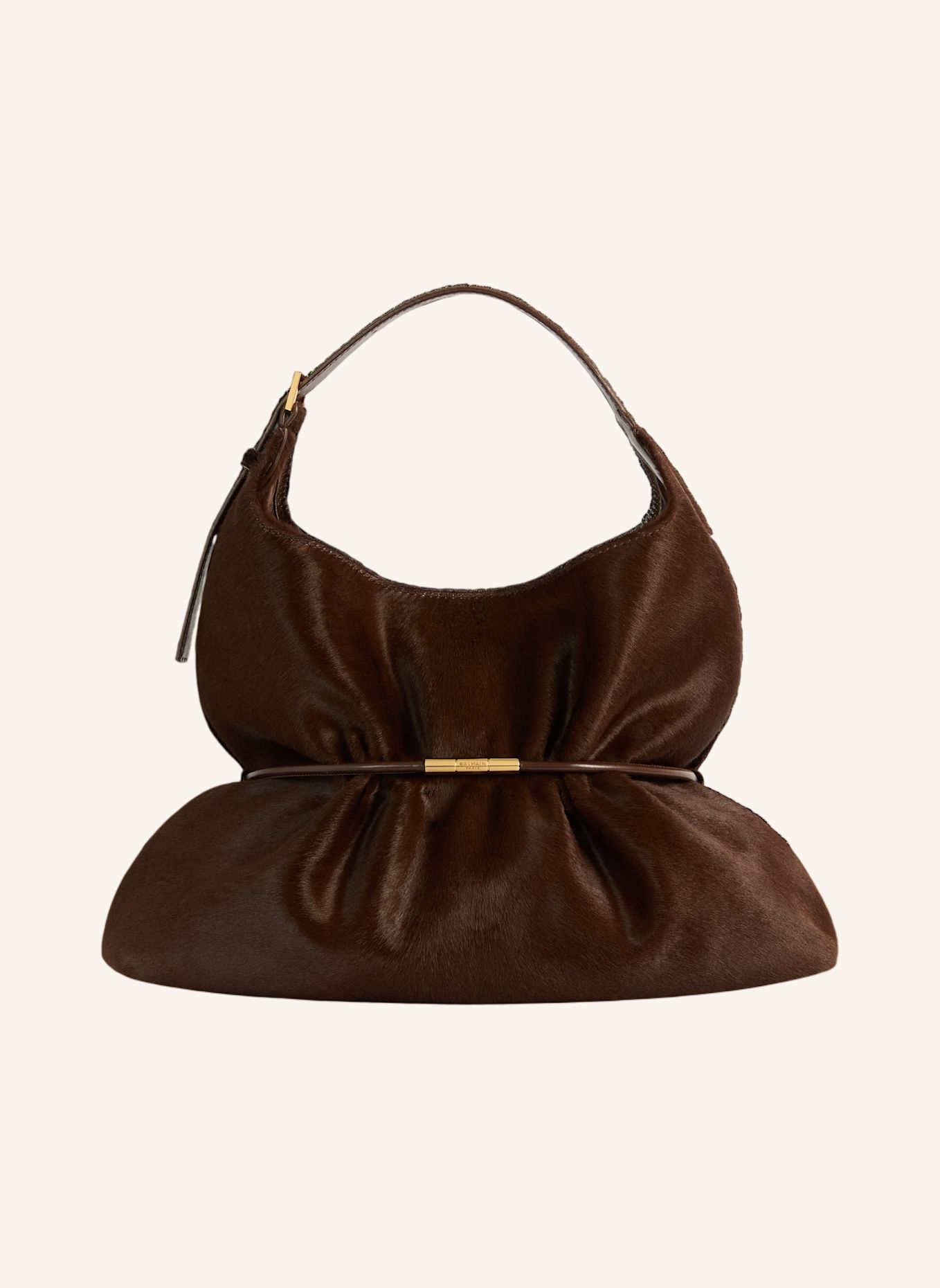 BALMAIN Mittelgroße Tasche SPHYNX aus flauschigem Leder: BRAUN