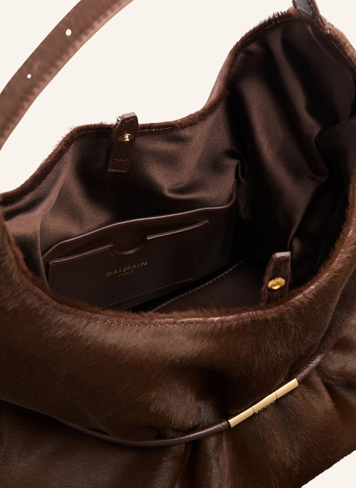 BALMAIN Mittelgroße Tasche SPHYNX aus flauschigem Leder: BRAUN
