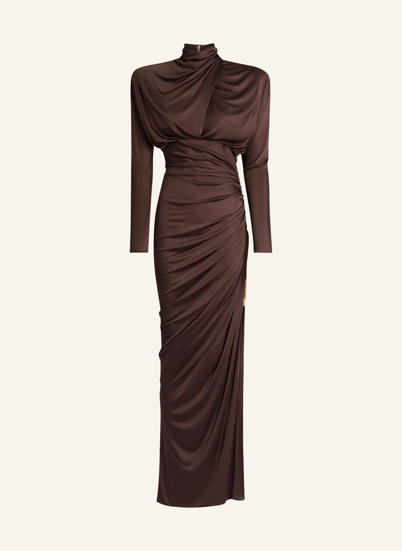 BALMAIN Langes Kleid aus fließendem Jersey: BRAUN