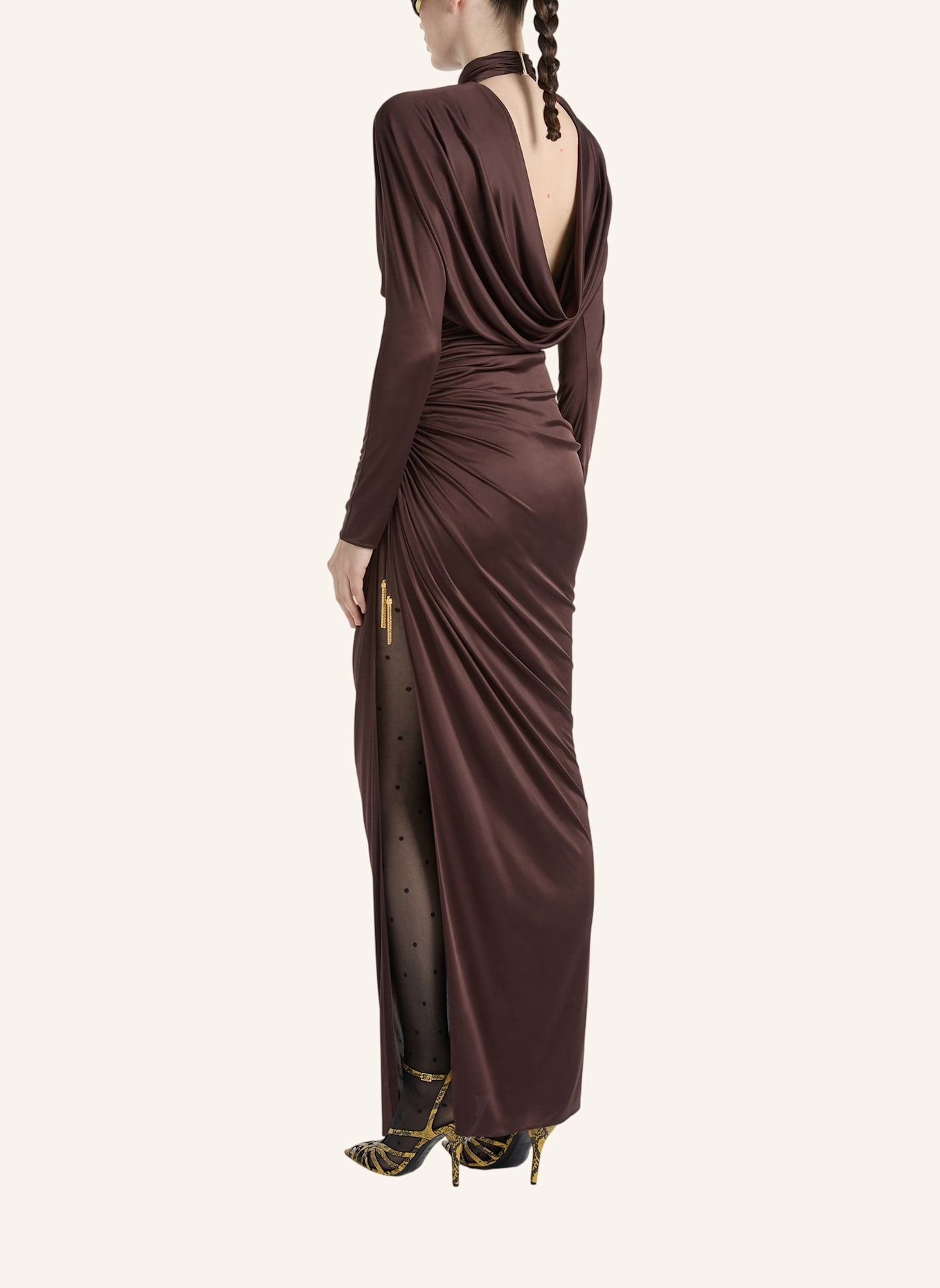 BALMAIN Langes Kleid aus fließendem Jersey: BRAUN