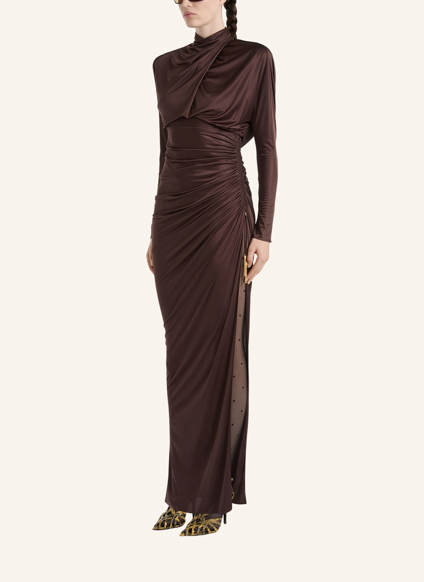 BALMAIN Langes Kleid aus fließendem Jersey: BRAUN