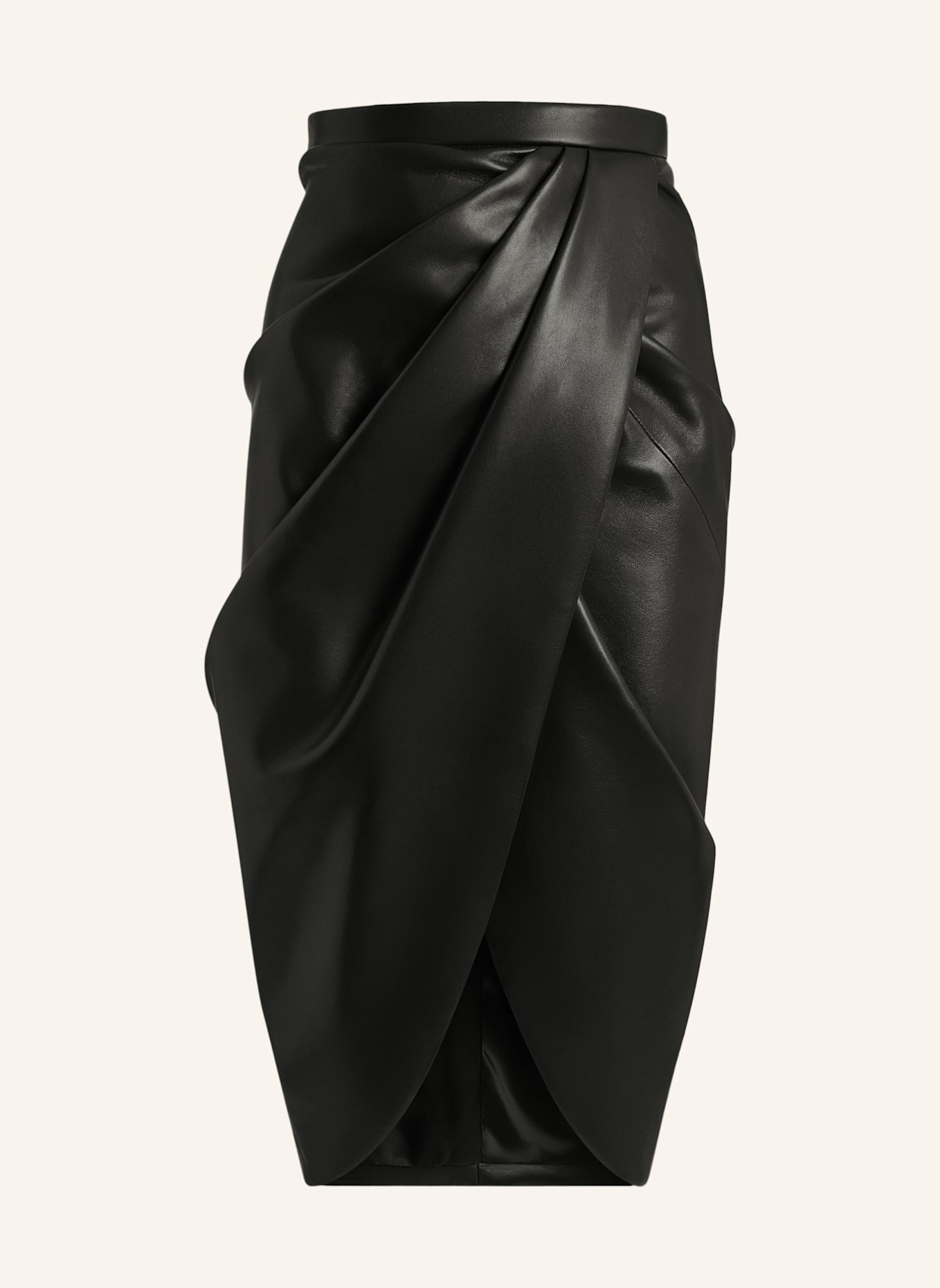 BALMAIN Halblanger, drapierter Rock aus Lammleder: SCHWARZ
