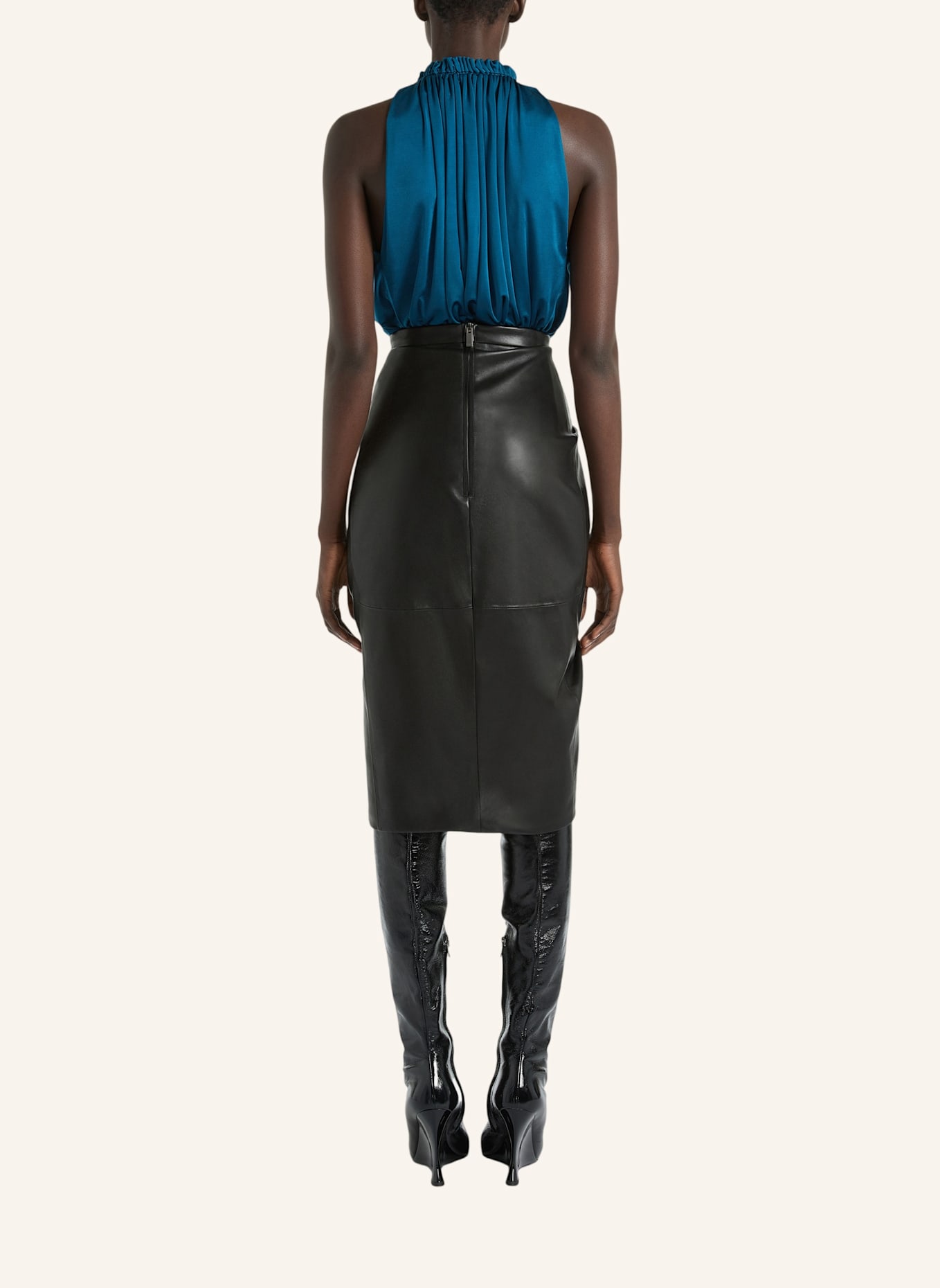 BALMAIN Halblanger, drapierter Rock aus Lammleder: SCHWARZ