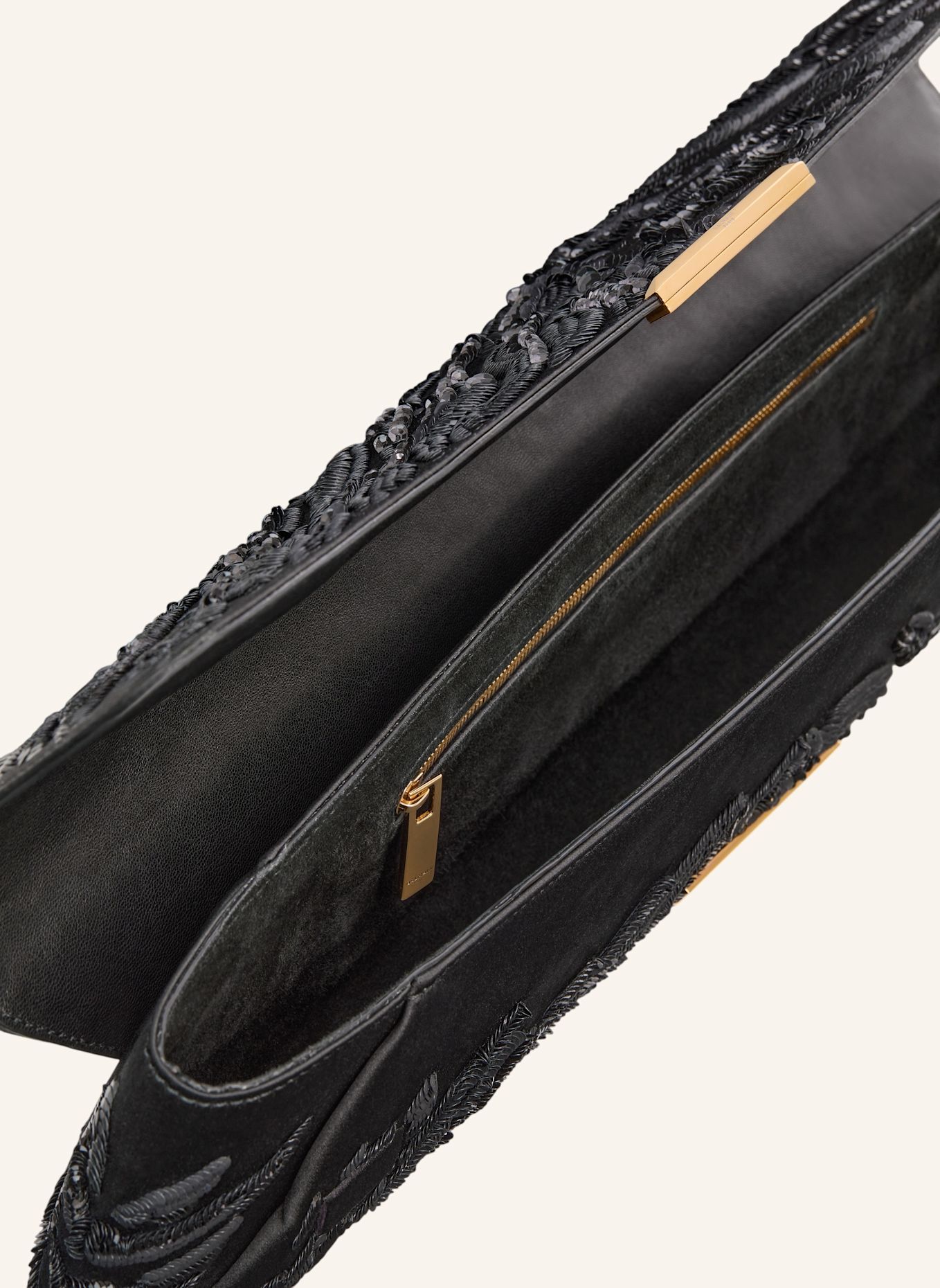 BALMAIN Tasche LONG CLUTCH aus besticktem Satin: SCHWARZ