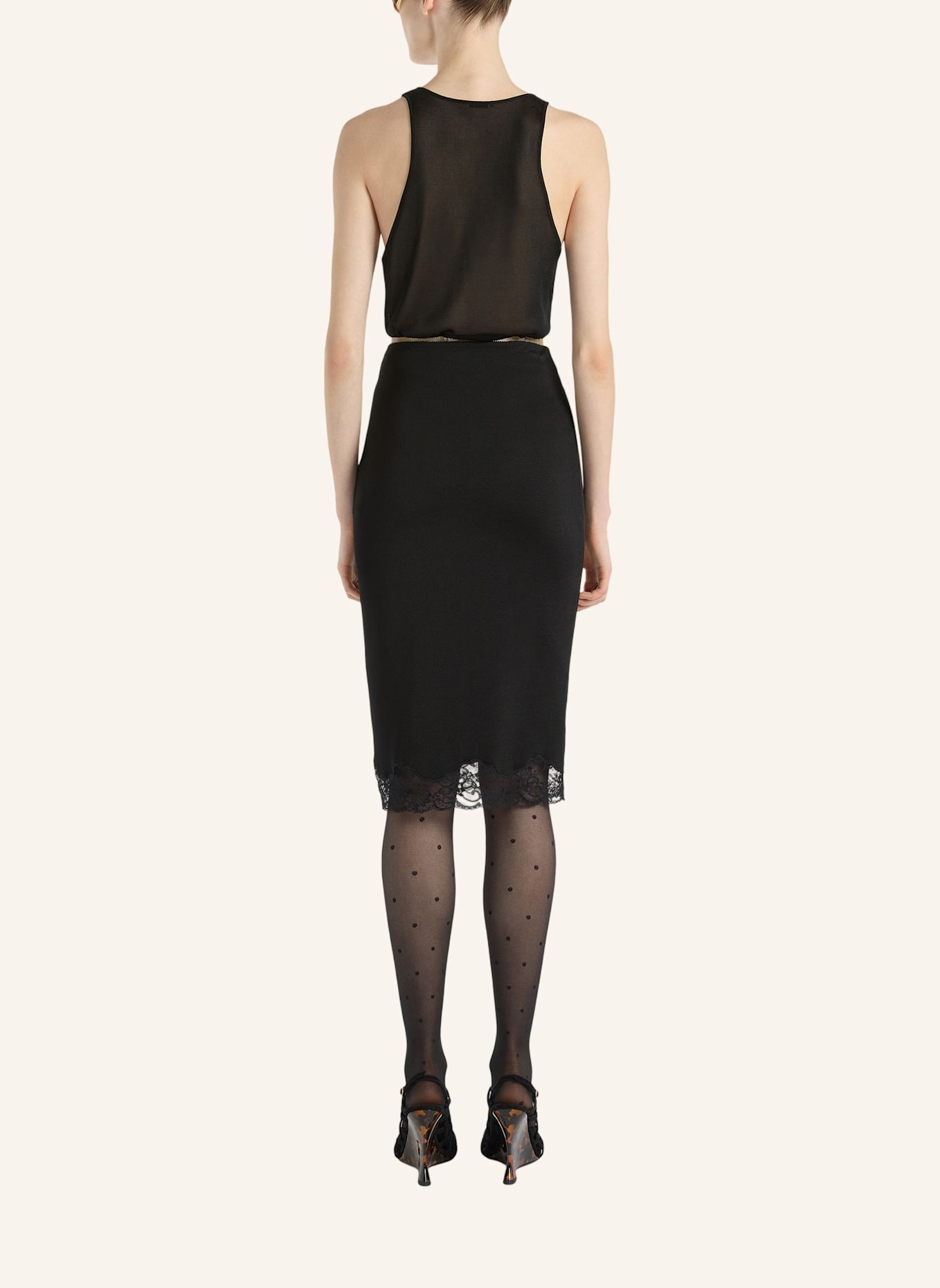 BALMAIN Halblanger Rock mit Spitze: SCHWARZ