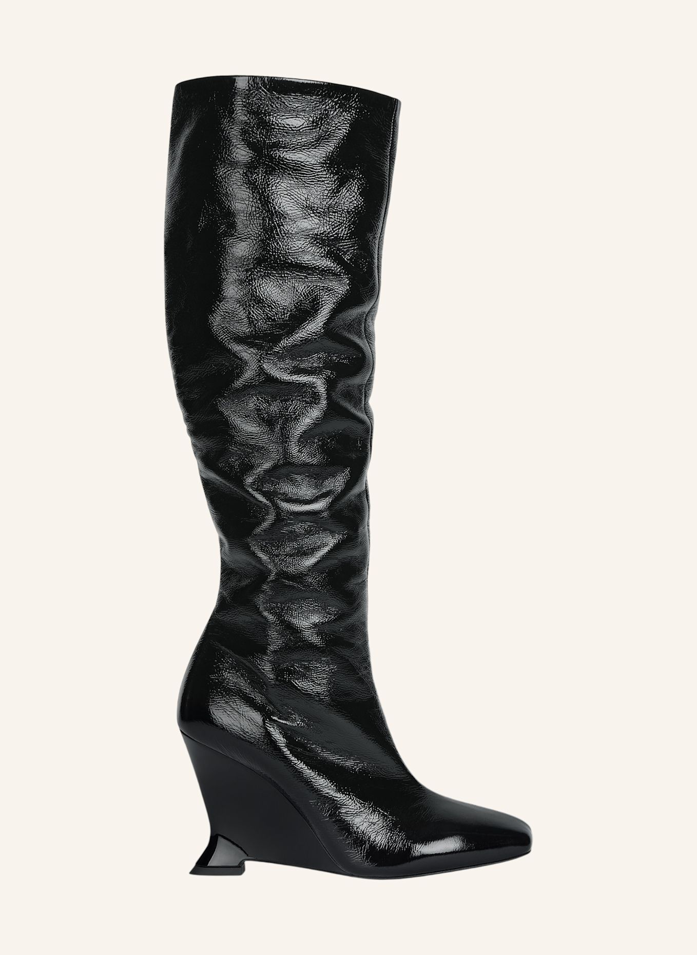 BALMAIN Stiefel Wedge aus geknittertem Lackleder: SCHWARZ