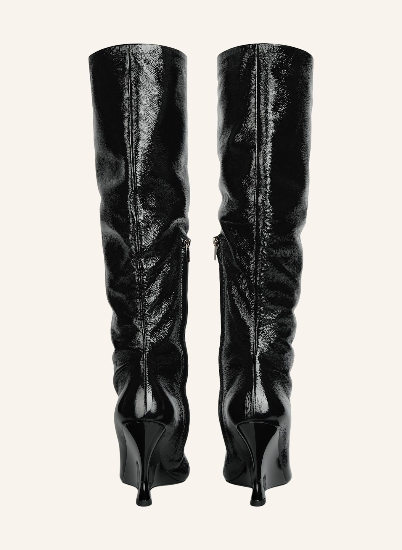 BALMAIN Stiefel Wedge aus geknittertem Lackleder: SCHWARZ