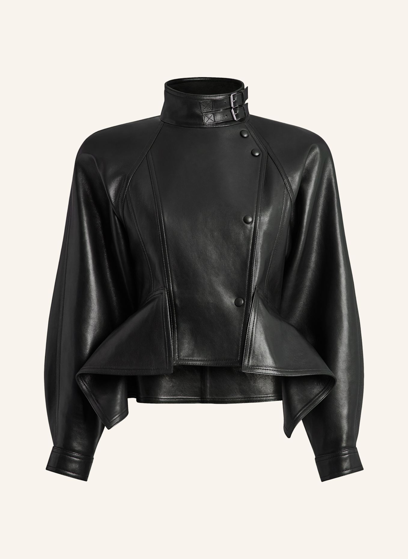 BALMAIN Jacke mit Schößchen aus Lammleder: SCHWARZ