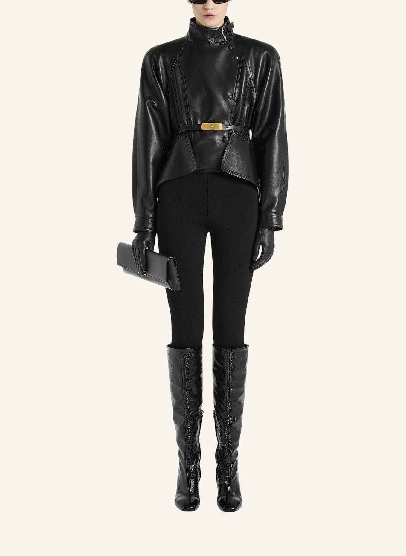 BALMAIN Jacke mit Schößchen aus Lammleder: SCHWARZ