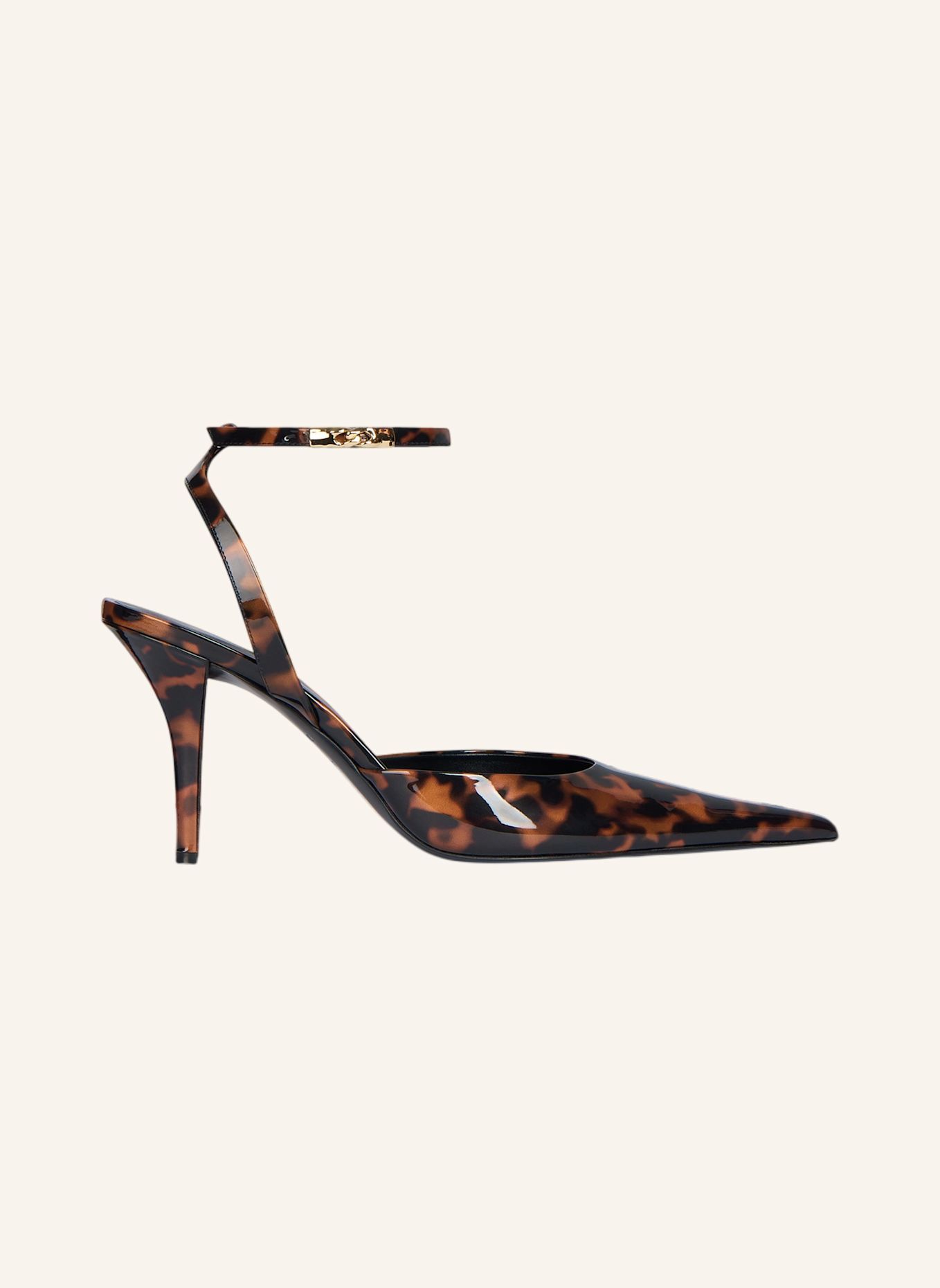 BALMAIN Pumps mit Riemchen aus bedrucktem Lackleder: BRAUN