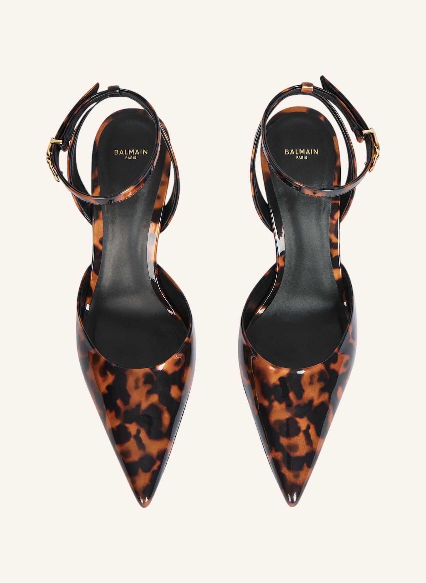 BALMAIN Pumps mit Riemchen aus bedrucktem Lackleder: BRAUN