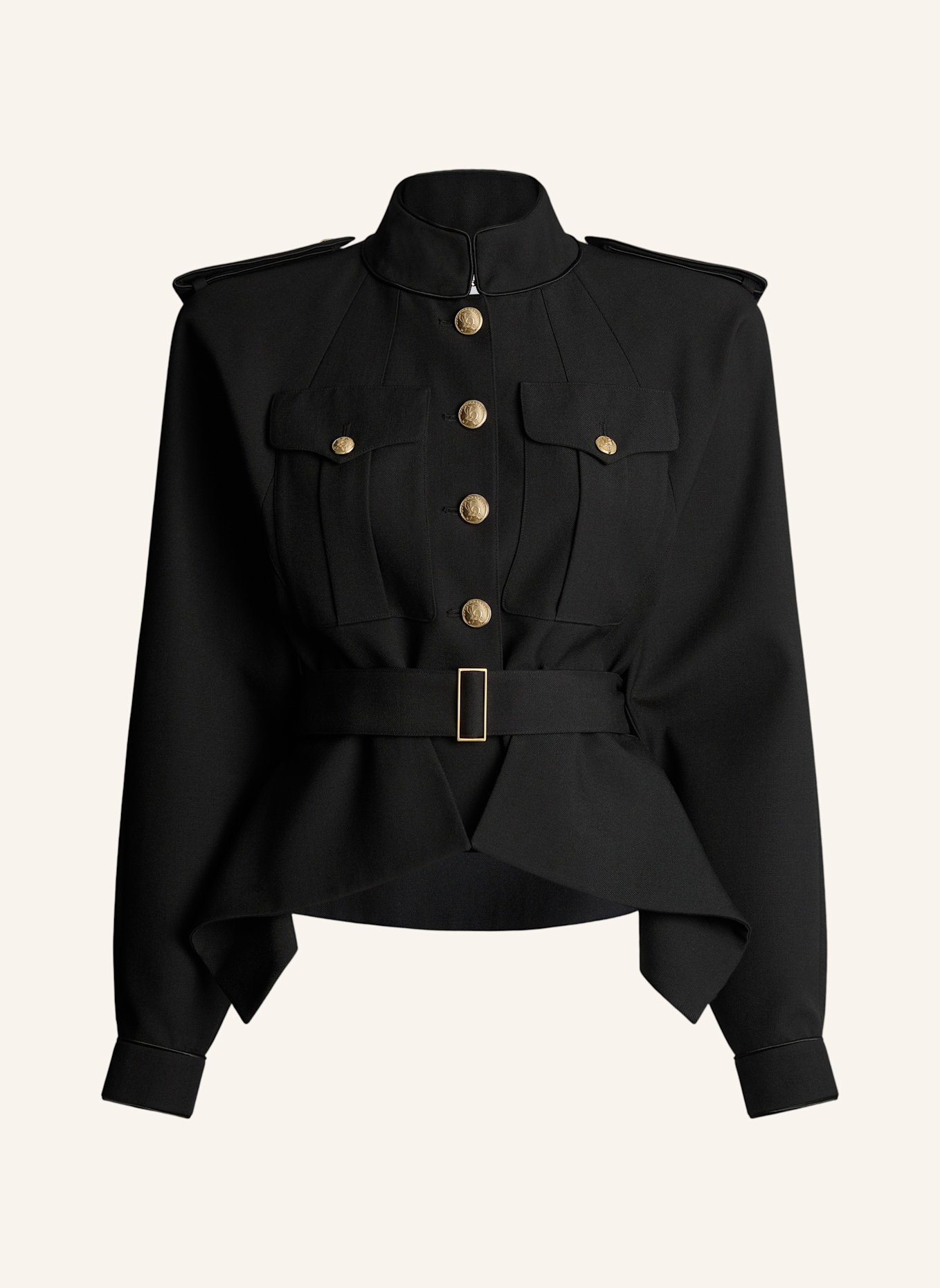 BALMAIN Wolljacke mit Schößchen: SCHWARZ