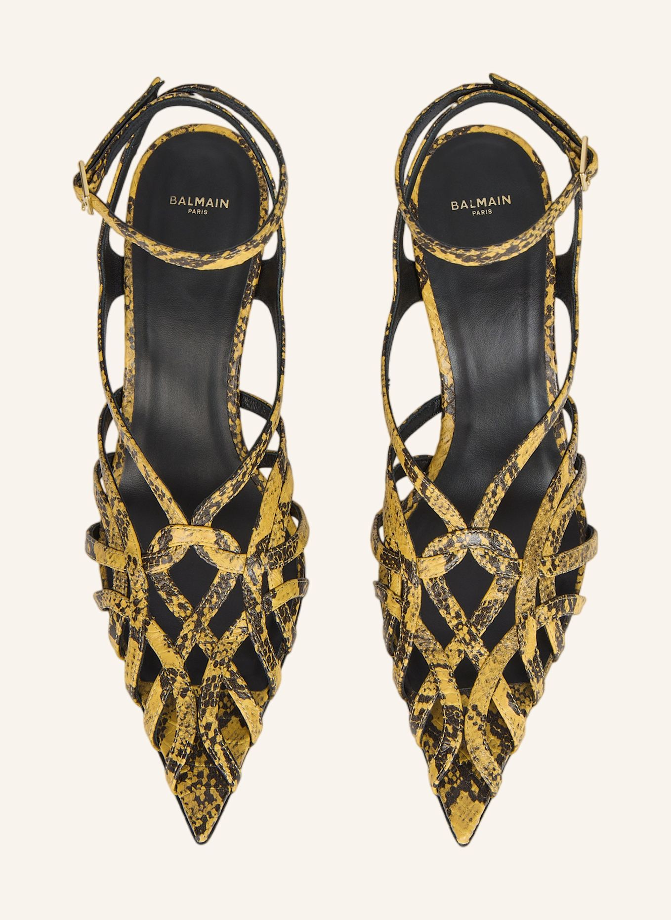 BALMAIN Sandalen Cage aus Leder in Pythonoptik: GELB