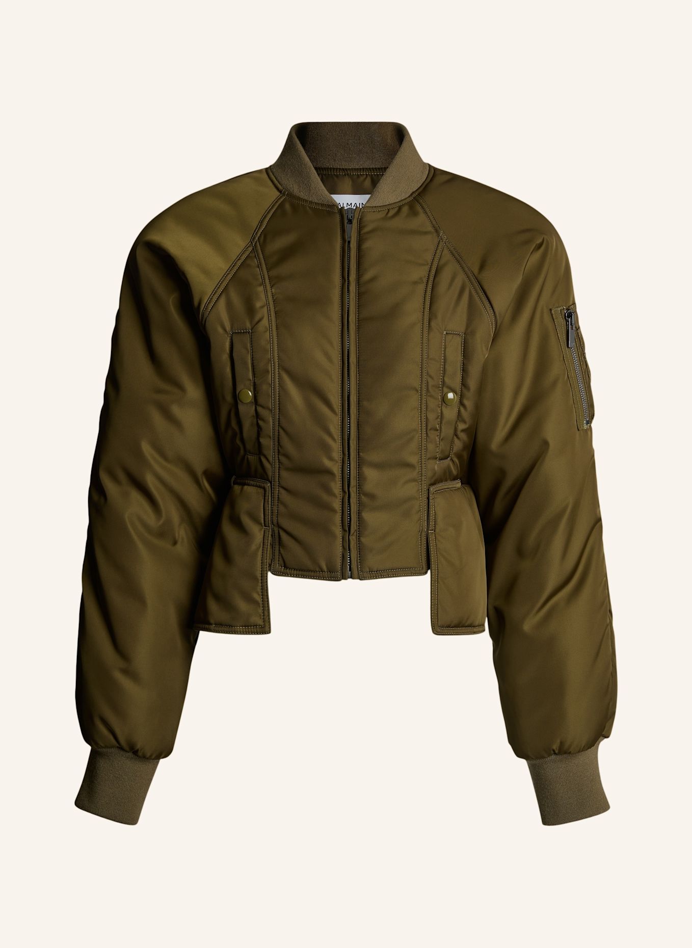 BALMAIN Nylonjacke mit Schößchen: GRÜN