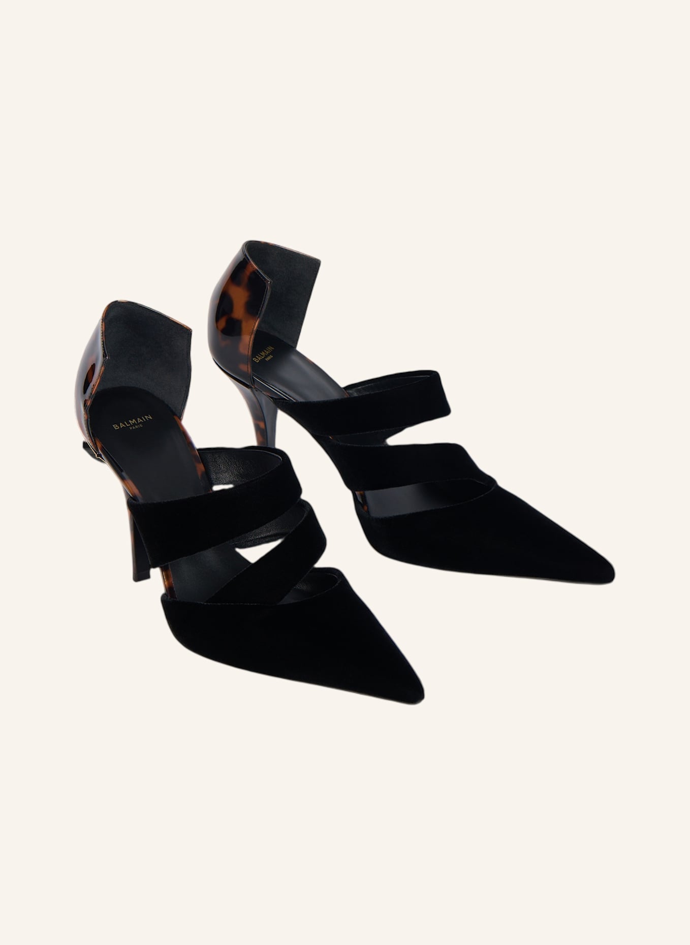 BALMAIN Pumps aus Samt und Lackleder mit Aufdruck: SCHWARZ