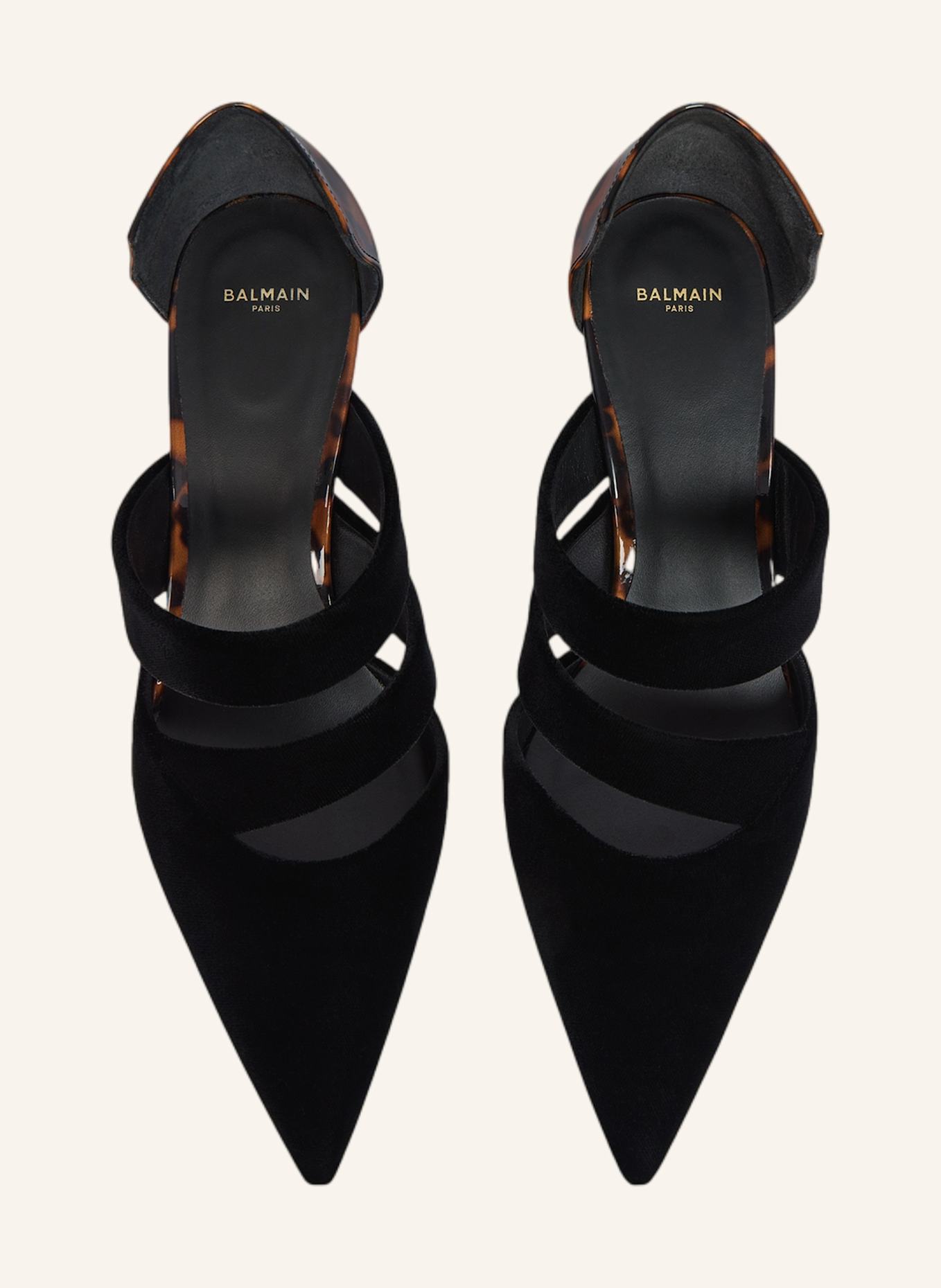 BALMAIN Pumps aus Samt und Lackleder mit Aufdruck: SCHWARZ