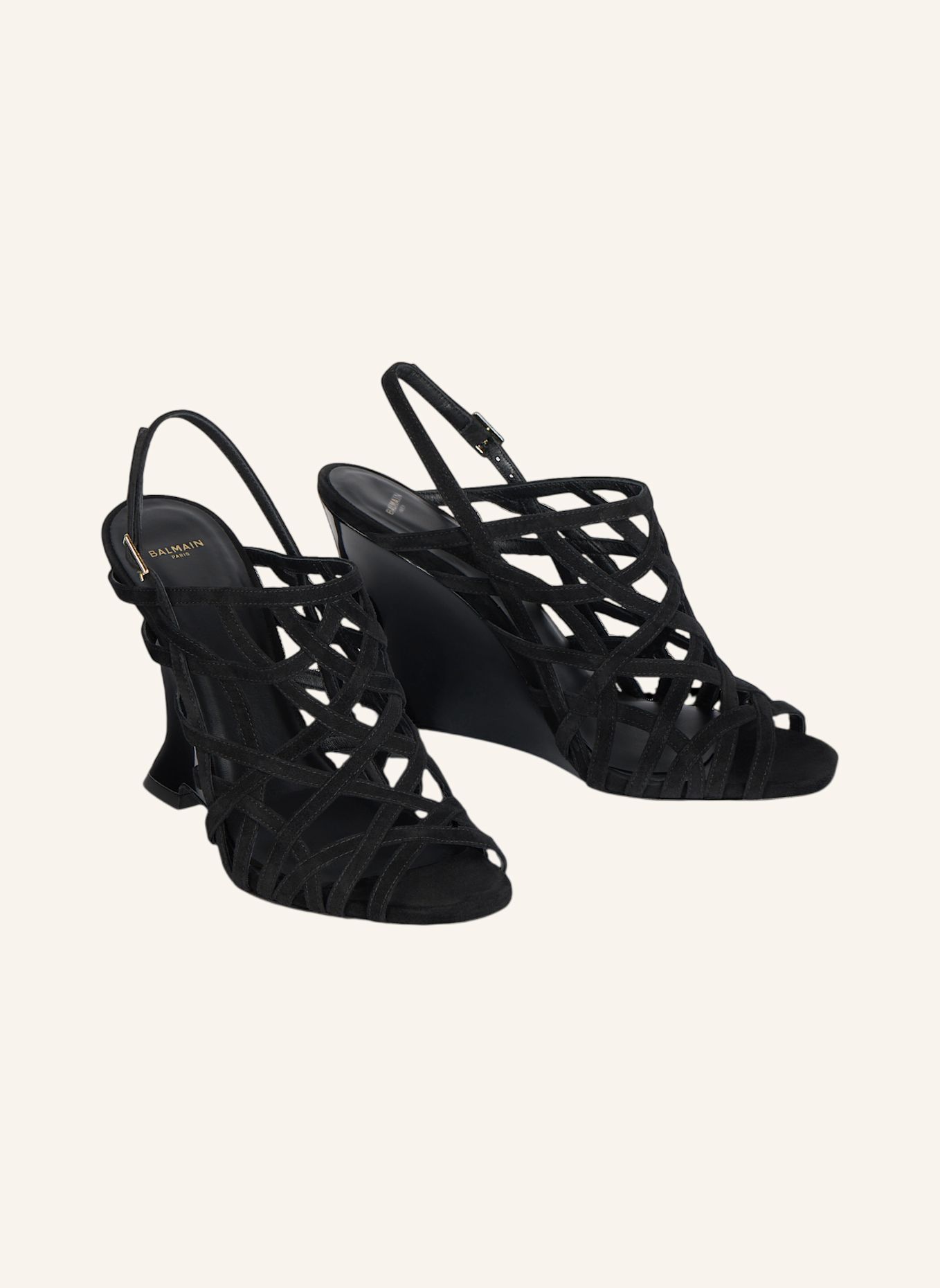 BALMAIN Sandalen Wedge Cage aus Wildleder: SCHWARZ