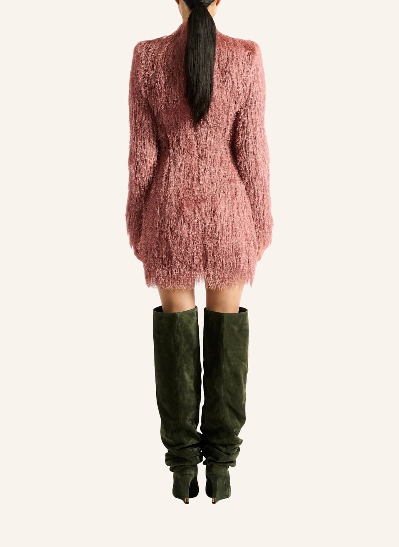 BALMAIN Bodykleid mit Fransen: ROSA