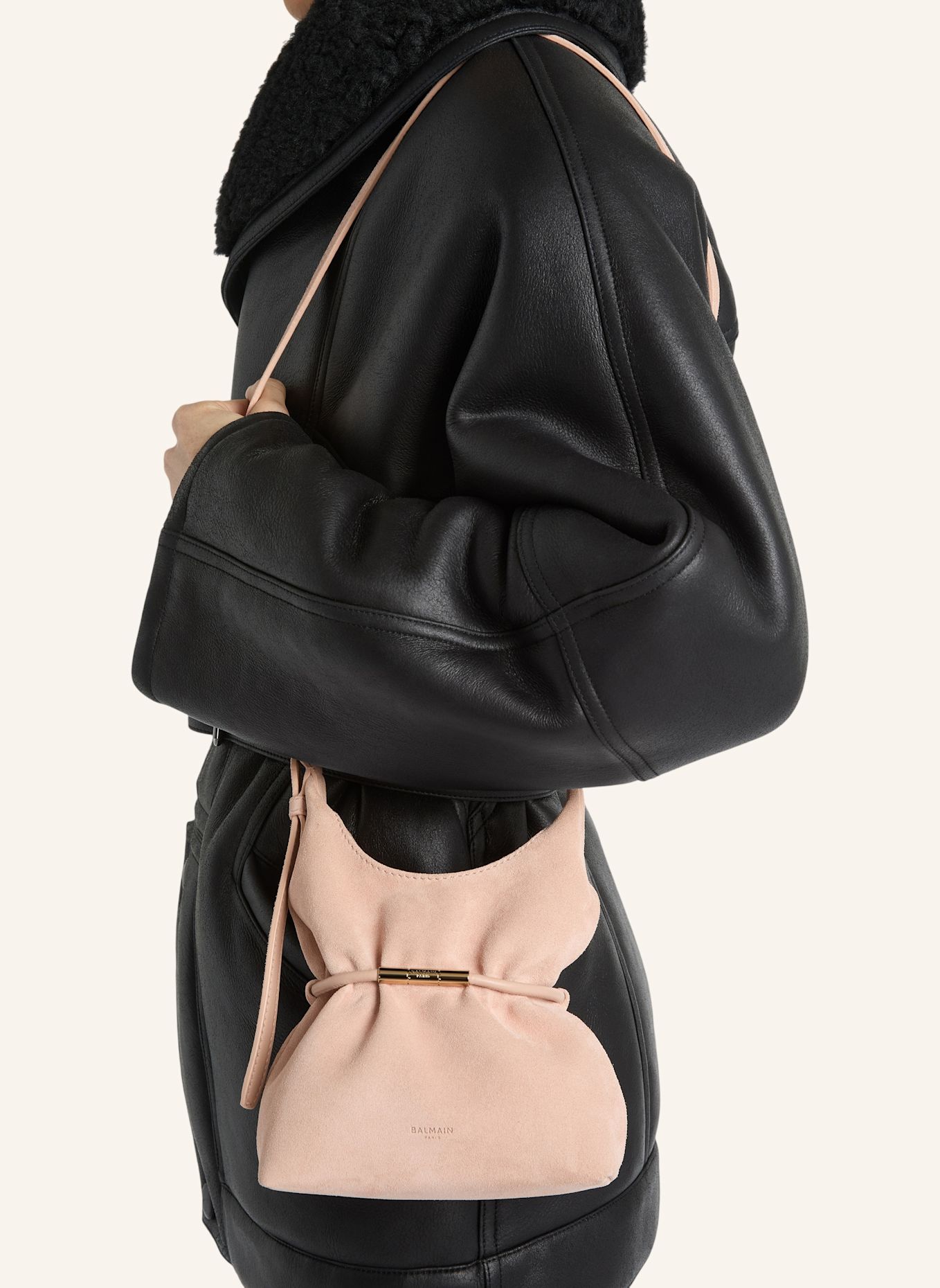 BALMAIN Mini-Tasche SPHYNX aus Wildleder: ROSA