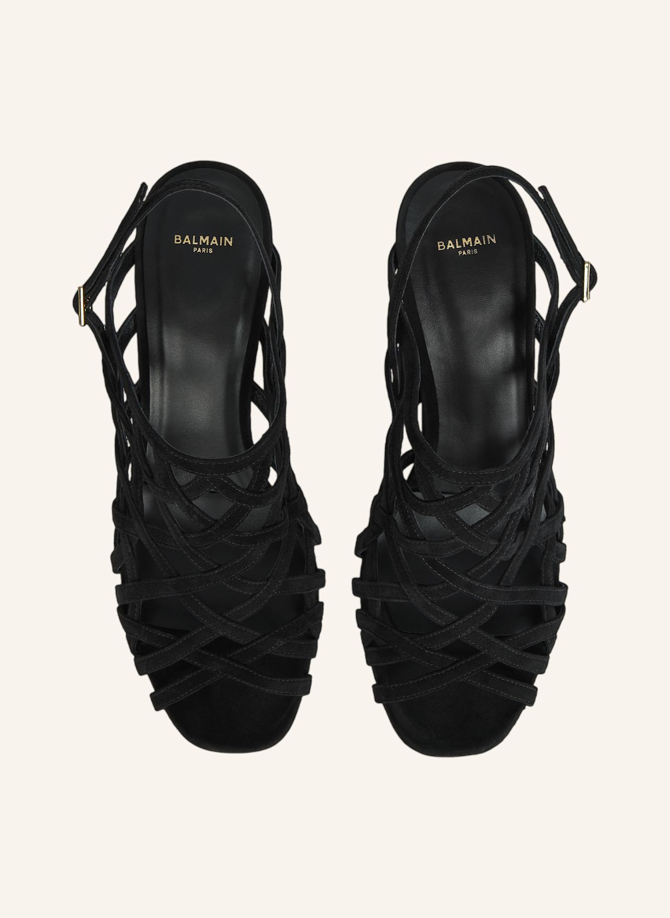 BALMAIN Sandalen Wedge Cage aus Wildleder: SCHWARZ