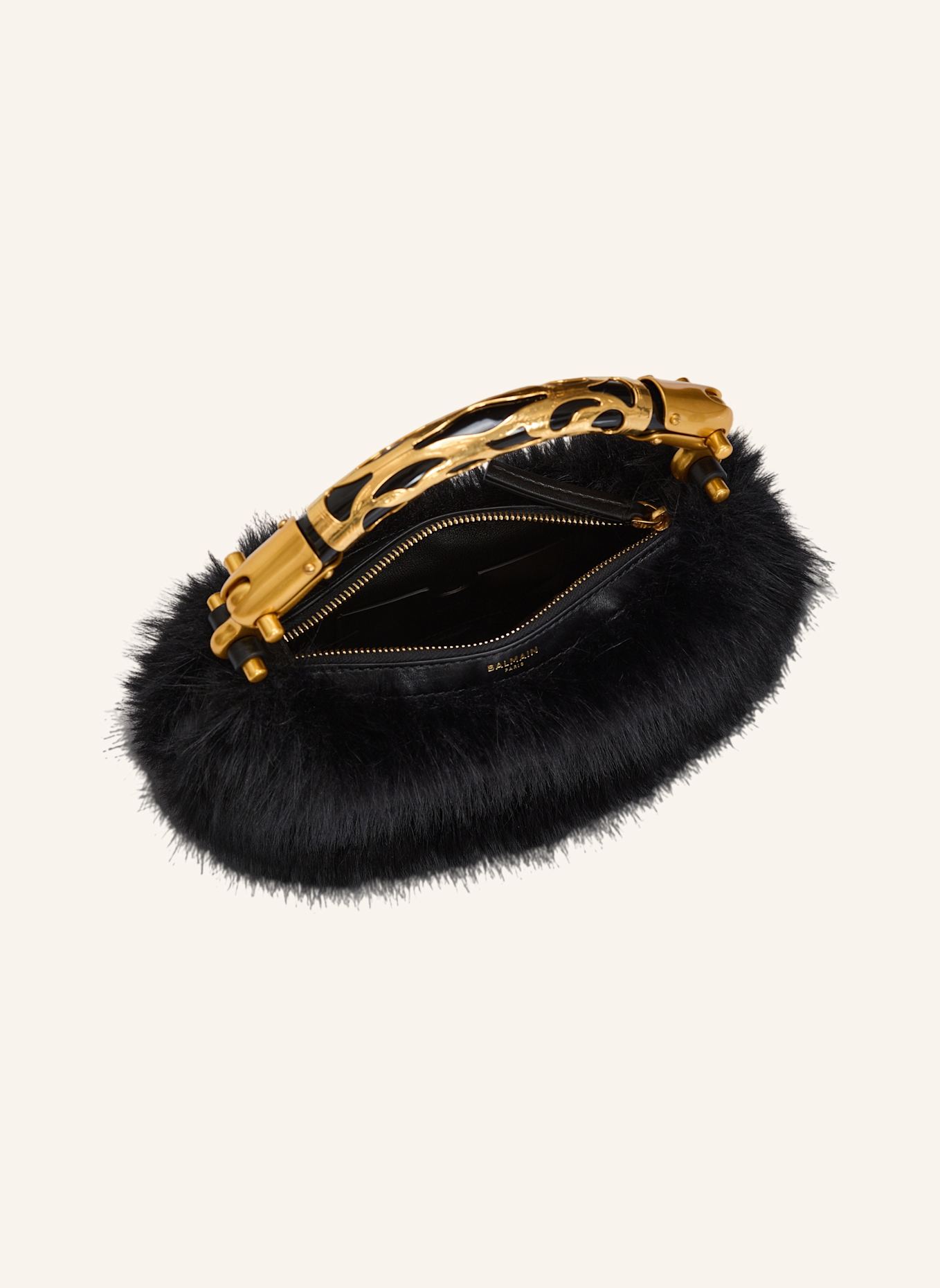BALMAIN Ebene Mini-Tasche aus Kunstfell: SCHWARZ
