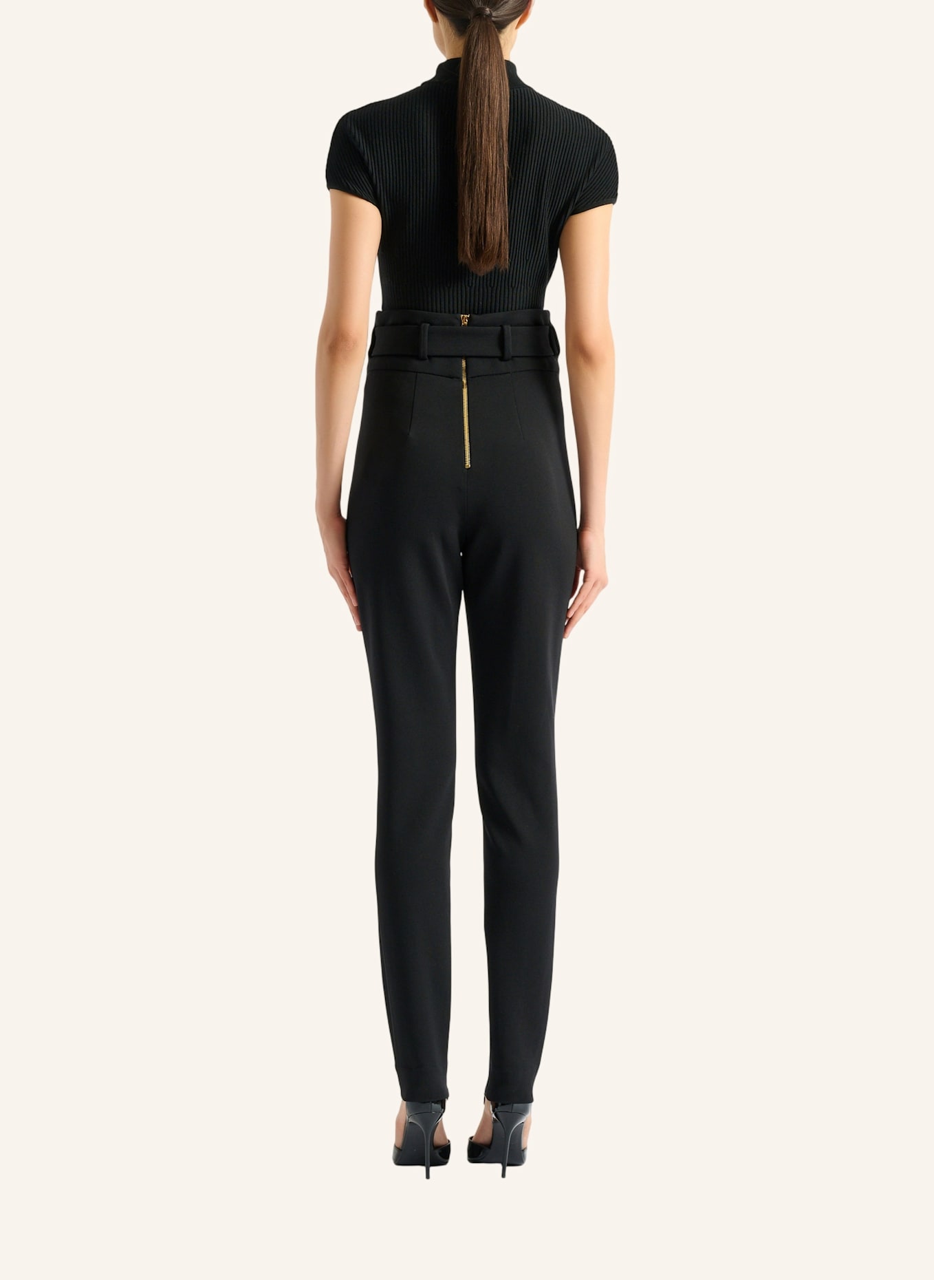 BALMAIN Steghose mit Gürtel: SCHWARZ
