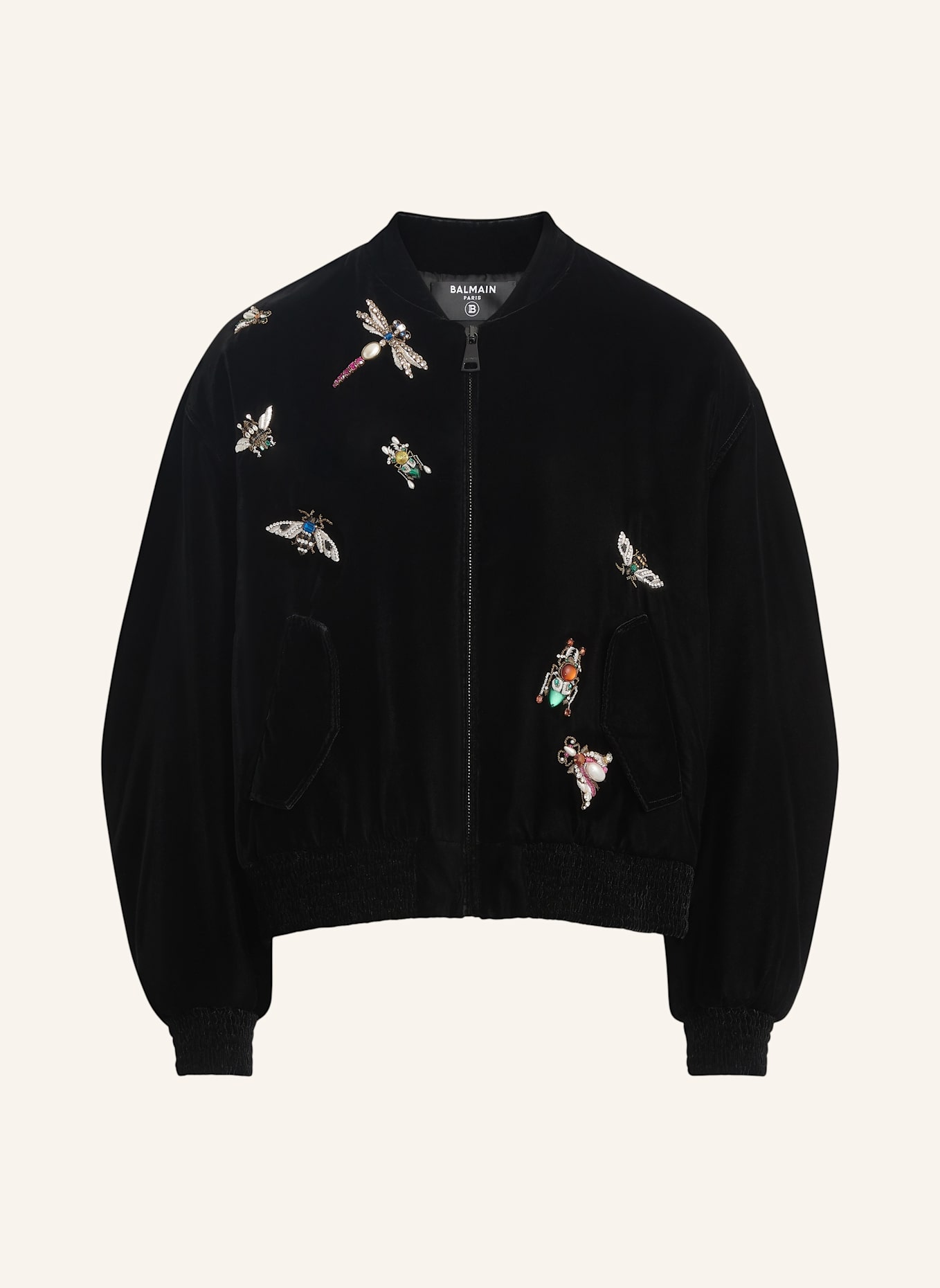 BALMAIN Bestickte Balmain Insect Bomberjacke aus Samt: SCHWARZ