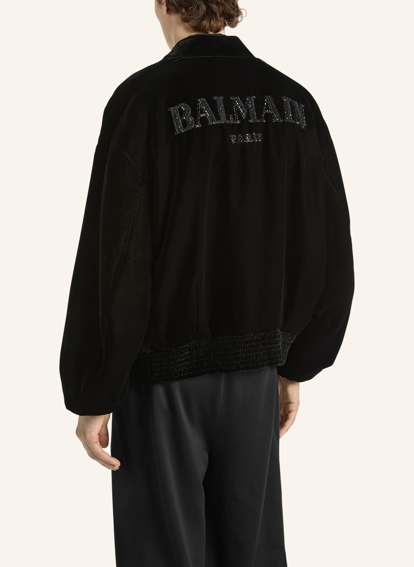 BALMAIN Bestickte Balmain Insect Bomberjacke aus Samt: SCHWARZ