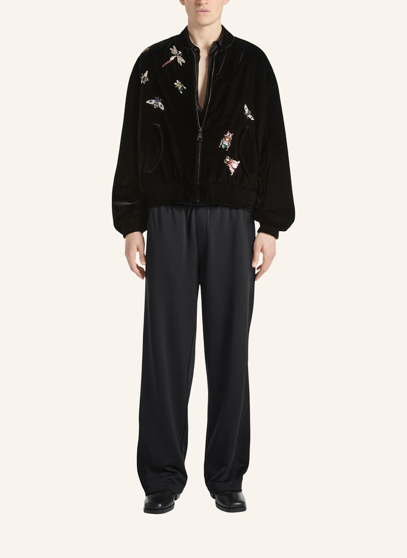 BALMAIN Bestickte Balmain Insect Bomberjacke aus Samt: SCHWARZ