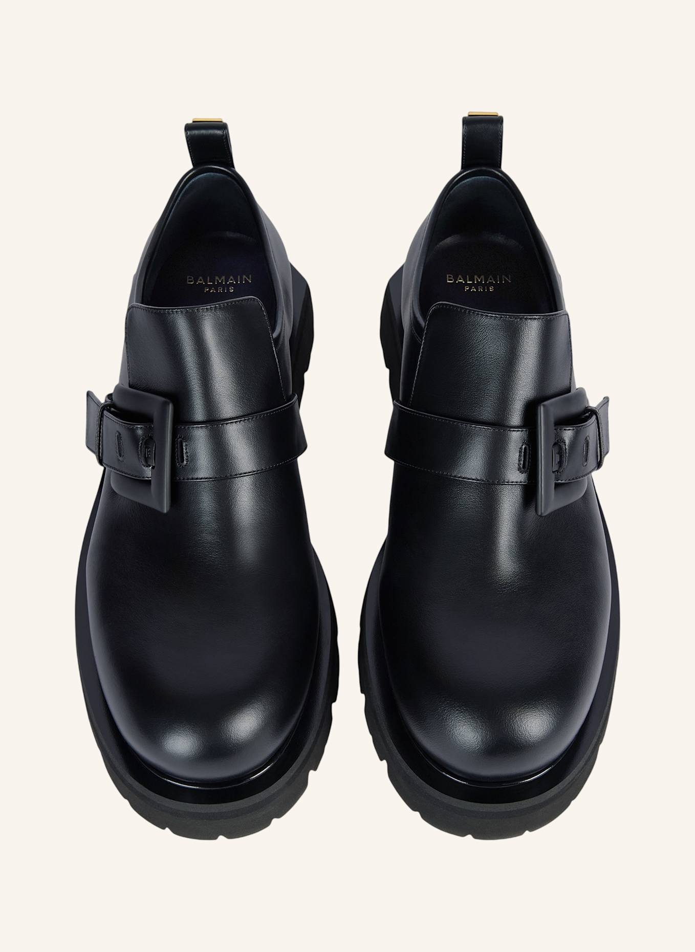 BALMAIN Anthem Mokassins aus glänzendem Leder: SCHWARZ