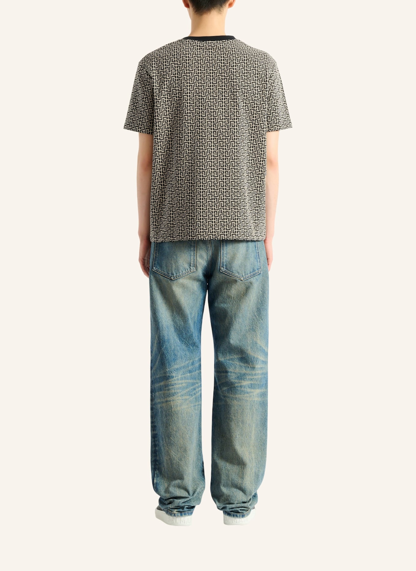 BALMAIN T-Shirt aus Jacquard mit Monogramm-Muster: SCHWARZ