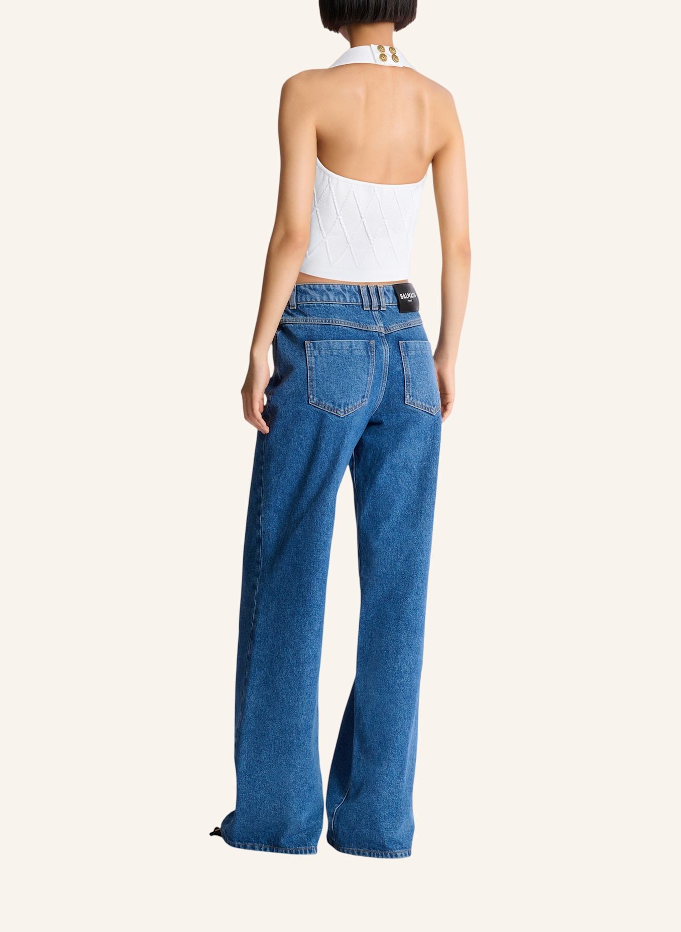 BALMAIN Rückenfreies Top aus gestepptem Strick: WEISS