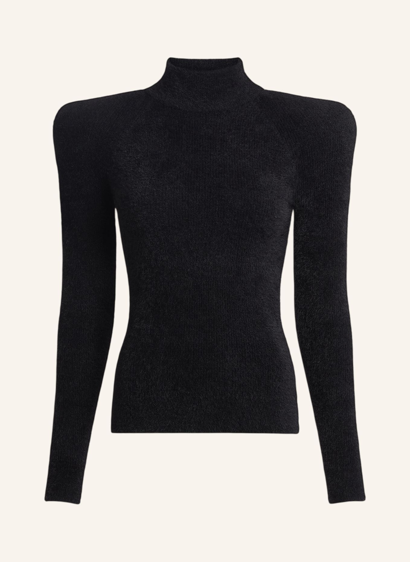 BALMAIN Flauschiger Rippstrickpullover: SCHWARZ