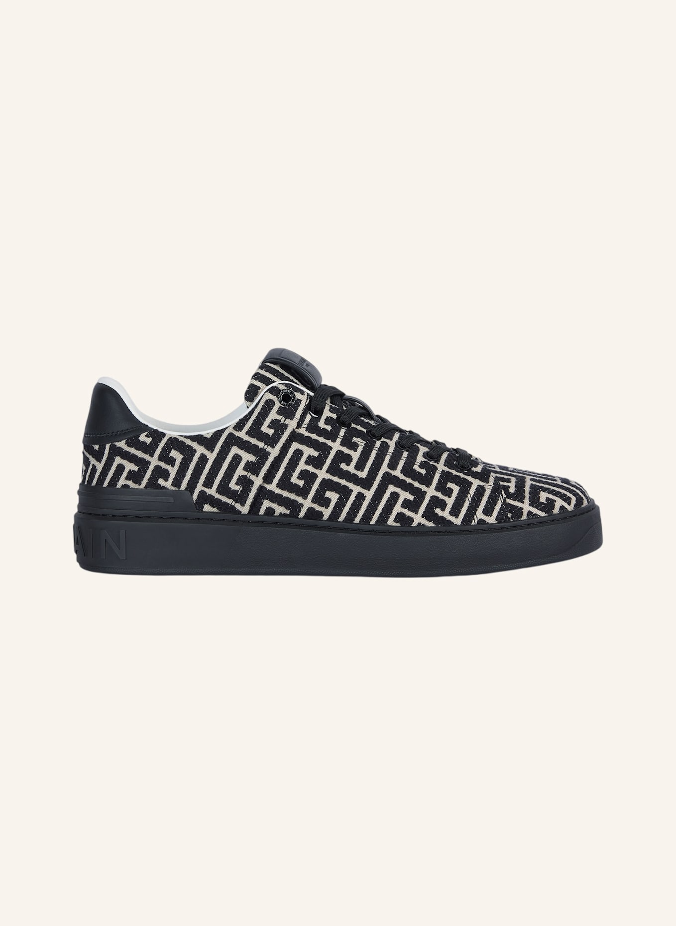 BALMAIN B-Court Sneakers aus Leder und Monogramm-Jacquard: SCHWARZ