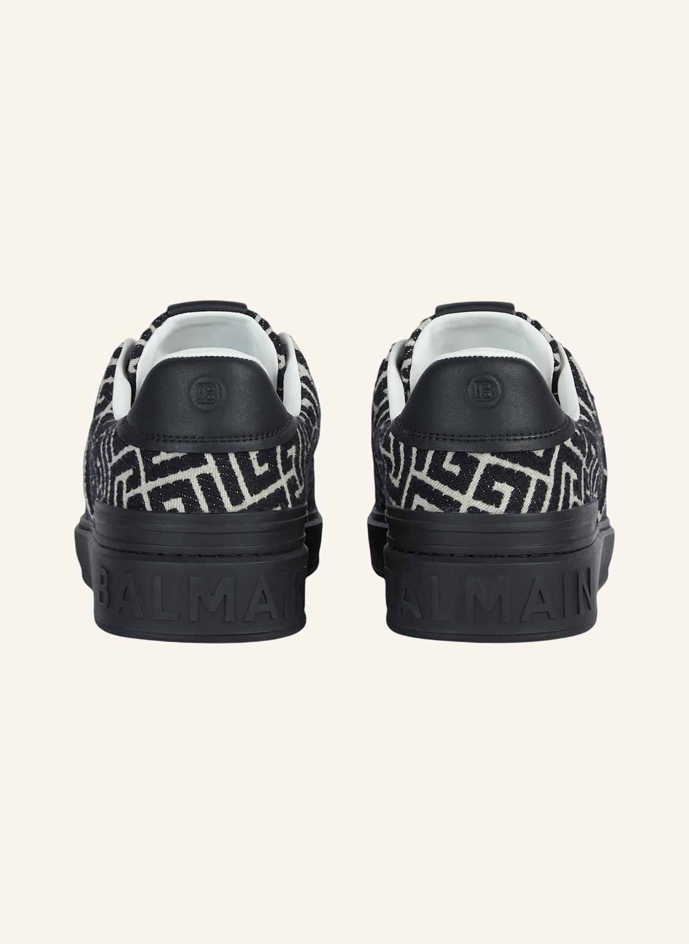 BALMAIN B-Court Sneakers aus Leder und Monogramm-Jacquard: SCHWARZ