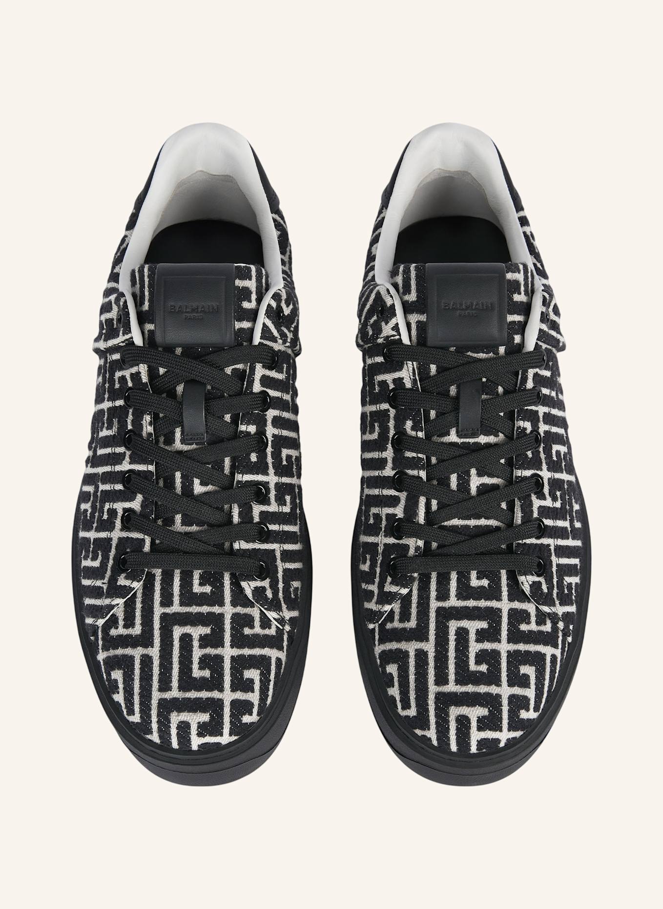 BALMAIN B-Court Sneakers aus Leder und Monogramm-Jacquard: SCHWARZ