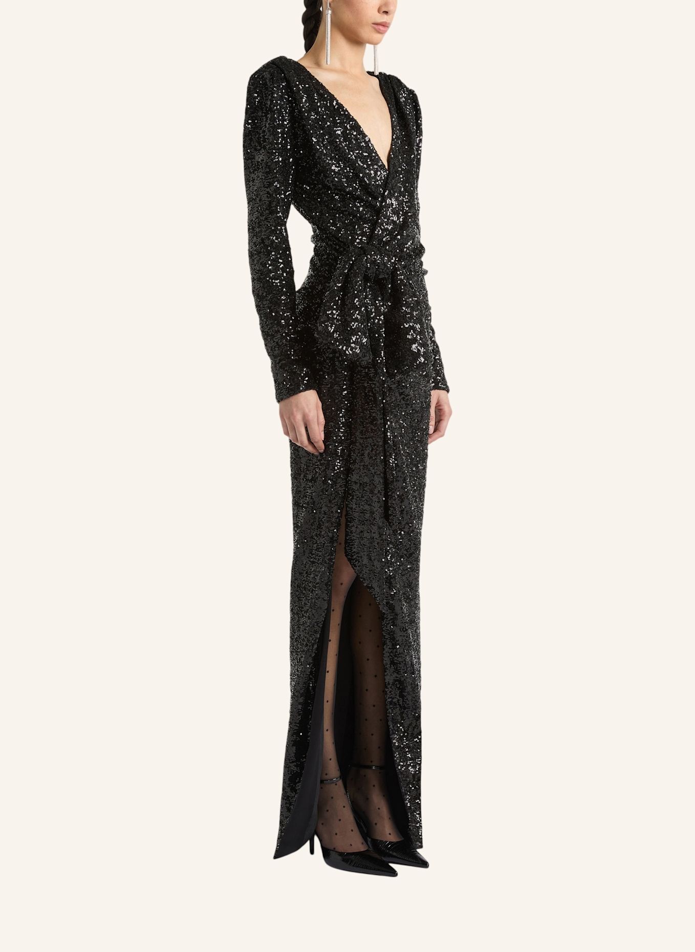 BALMAIN Langes Kleid mit Pailletten: SCHWARZ