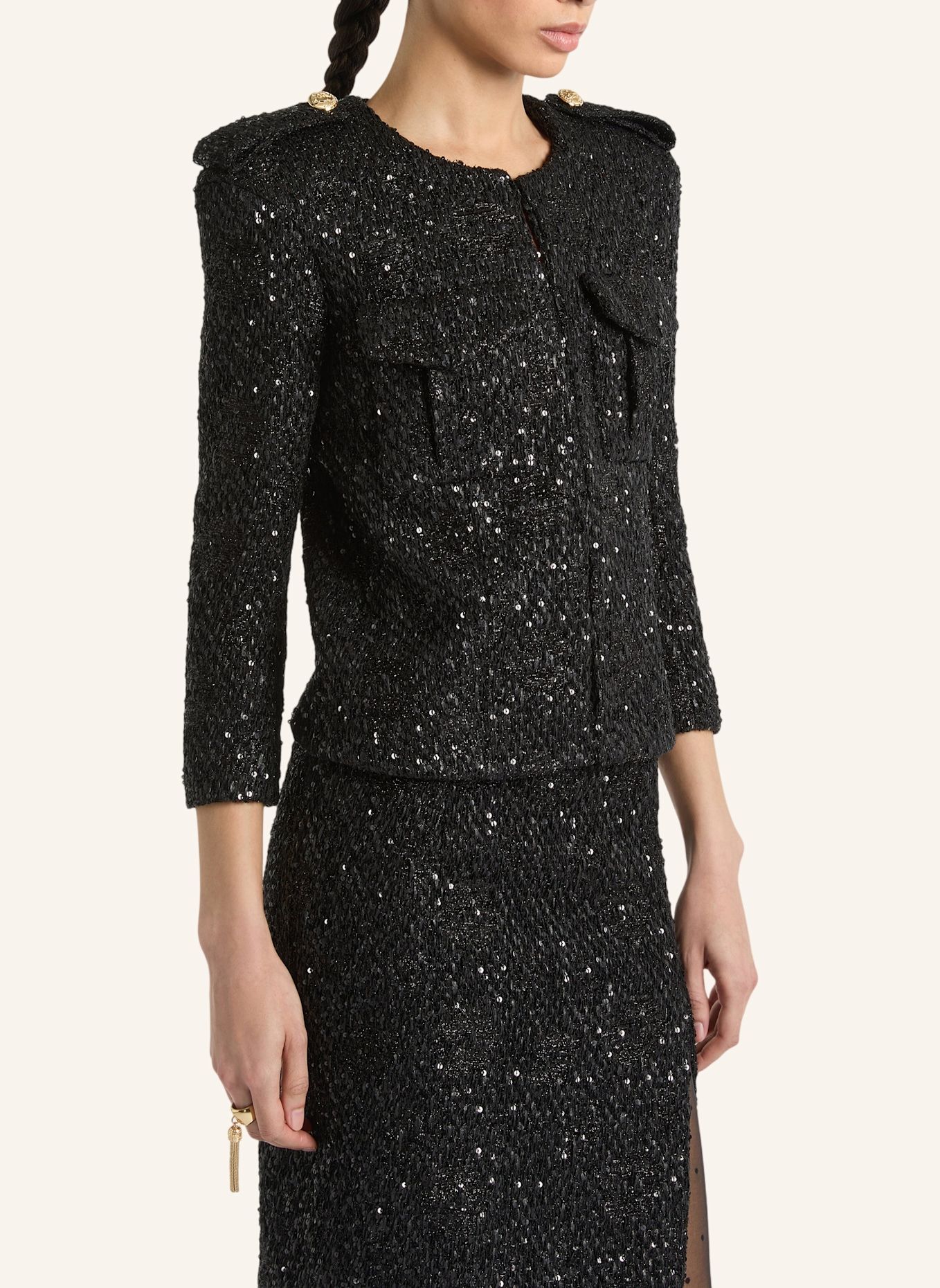 BALMAIN Tweedjacke mit Pailletten: SCHWARZ