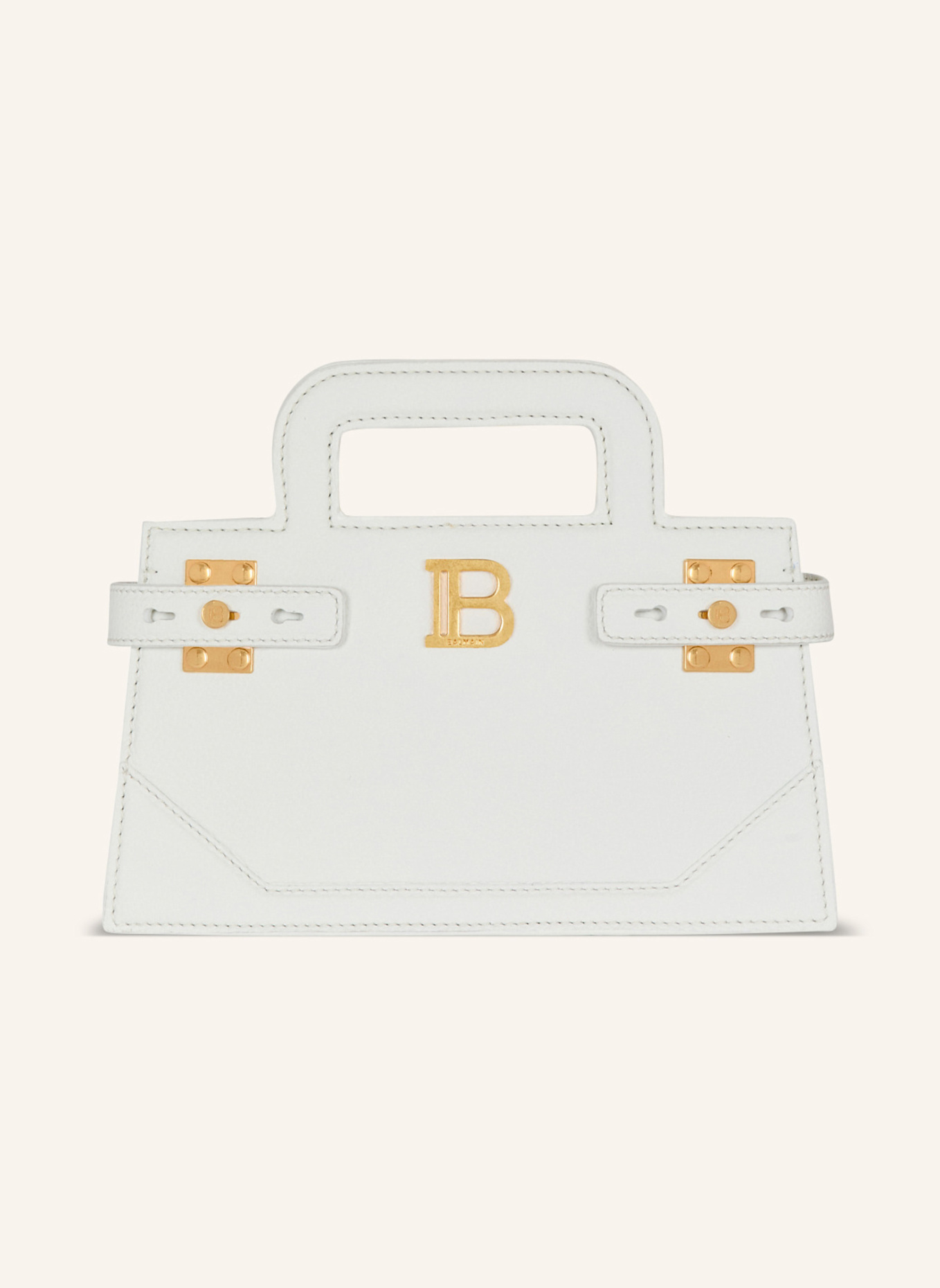 BALMAIN Kleine Tasche B-Buzz mit oberem Griff aus genarbtem Leder, Farbe: WEISS (Bild 1)